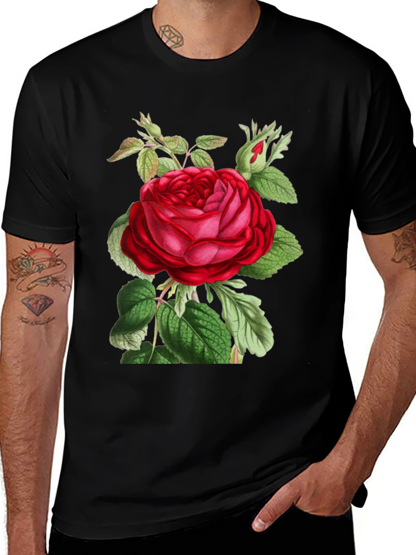 Elegant Rose Graphic Black T-Shirt