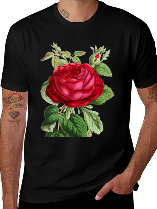 Elegant Rose Graphic Black T-Shirt