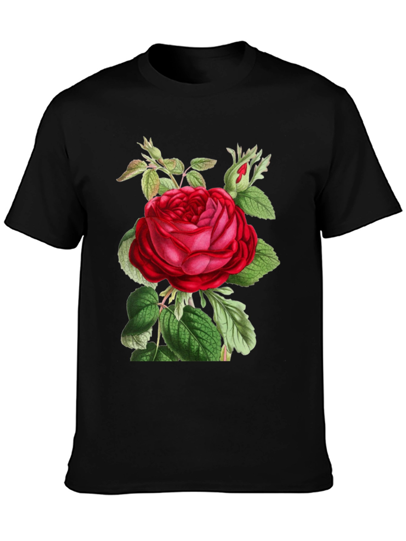 Elegant Rose Graphic Black T-Shirt