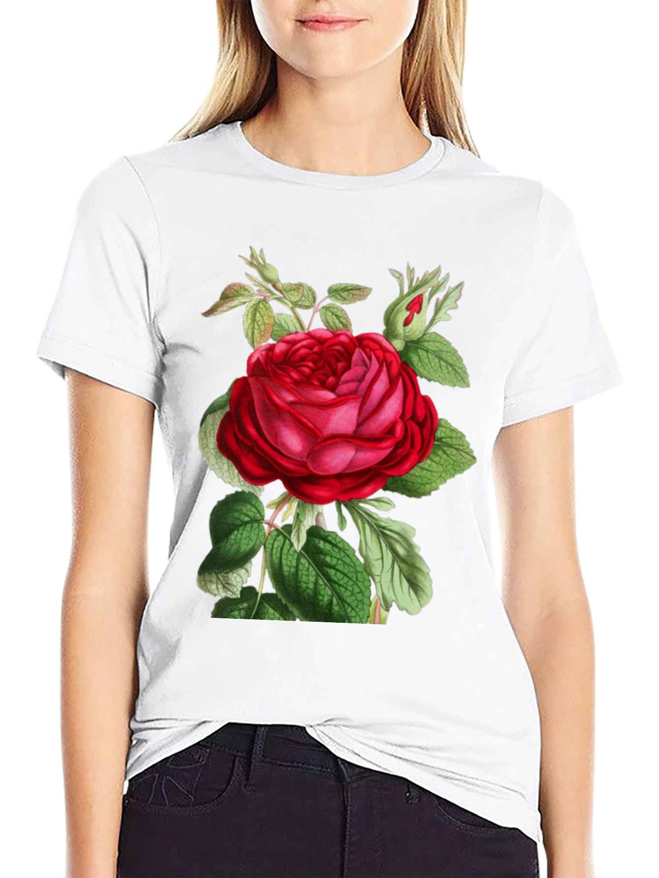Elegant Rose Graphic Black T-Shirt