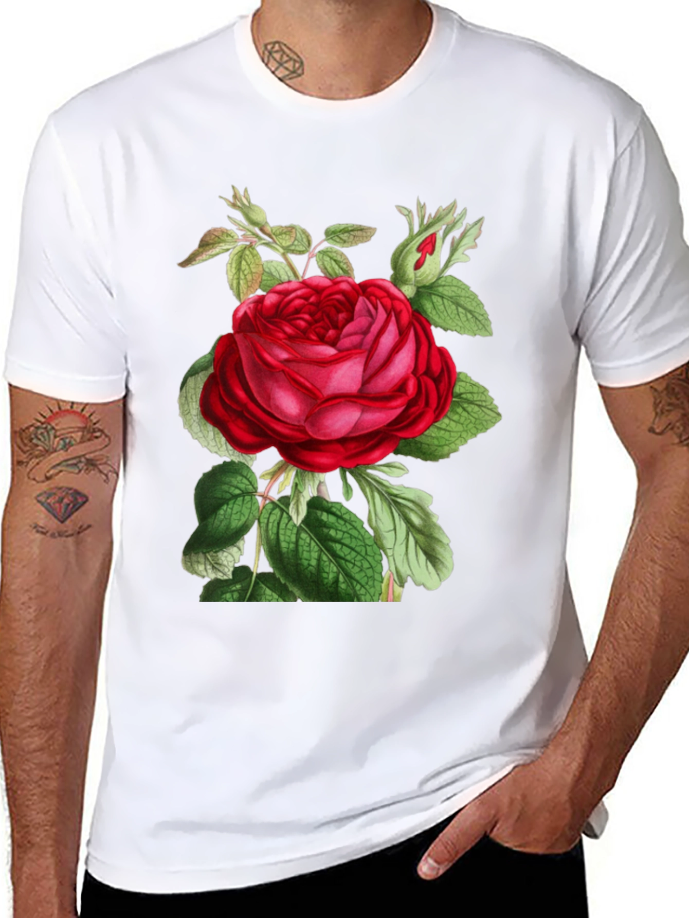 Elegant Rose Graphic Black T-Shirt