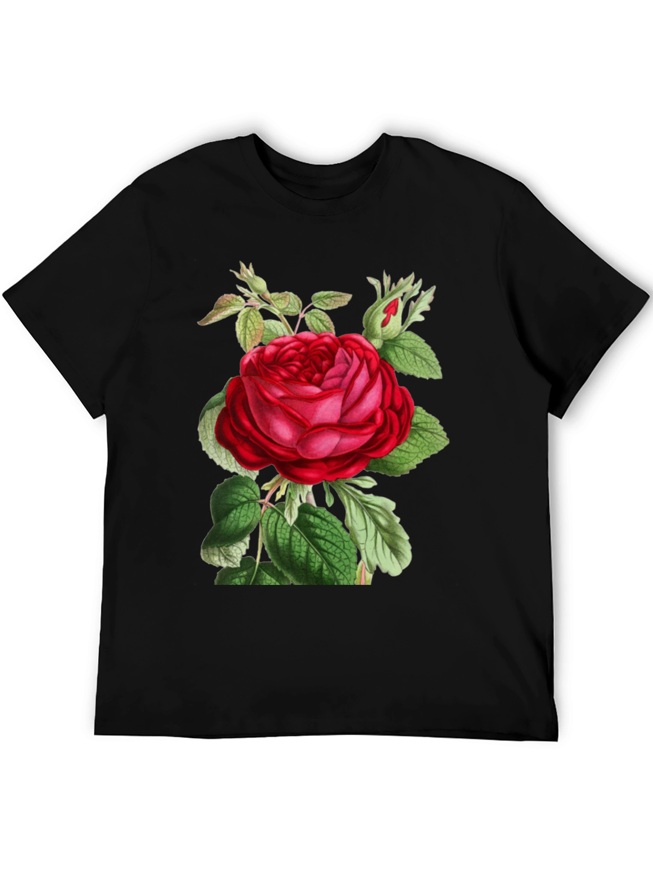 Elegant Rose Graphic Black T-Shirt
