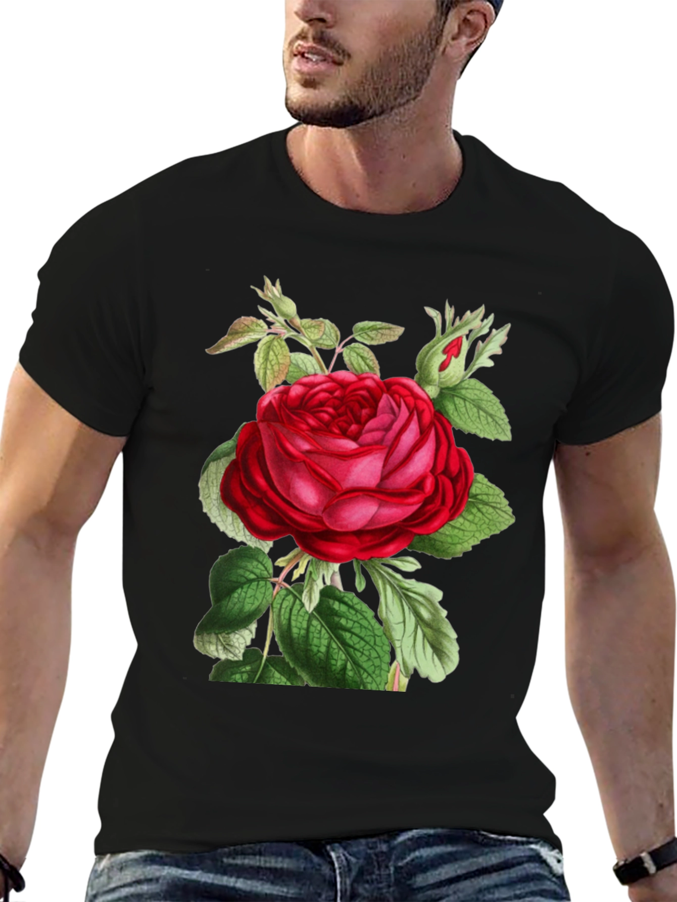 Elegant Rose Graphic Black T-Shirt