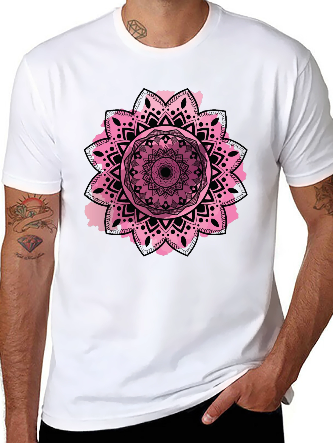 Mandala Design Mens Black T-Shirt