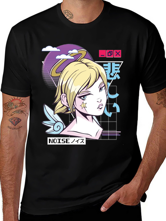 Anime Girl Graphic Print Black T-Shirt