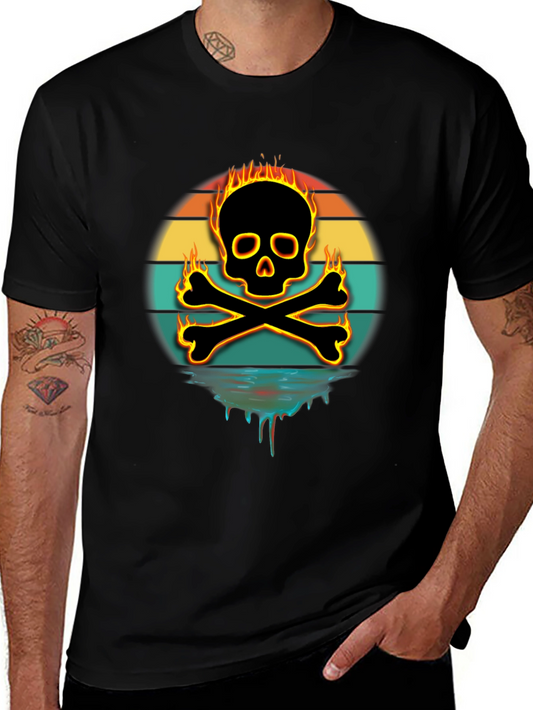 Fiery Skull & Crossbones Graphic Tee - Black