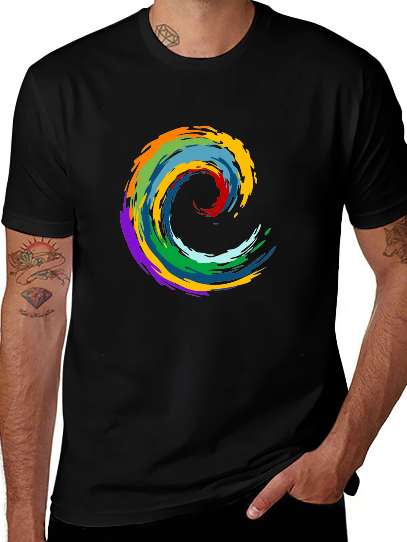Rainbow Wave Graphic Black T-Shirt