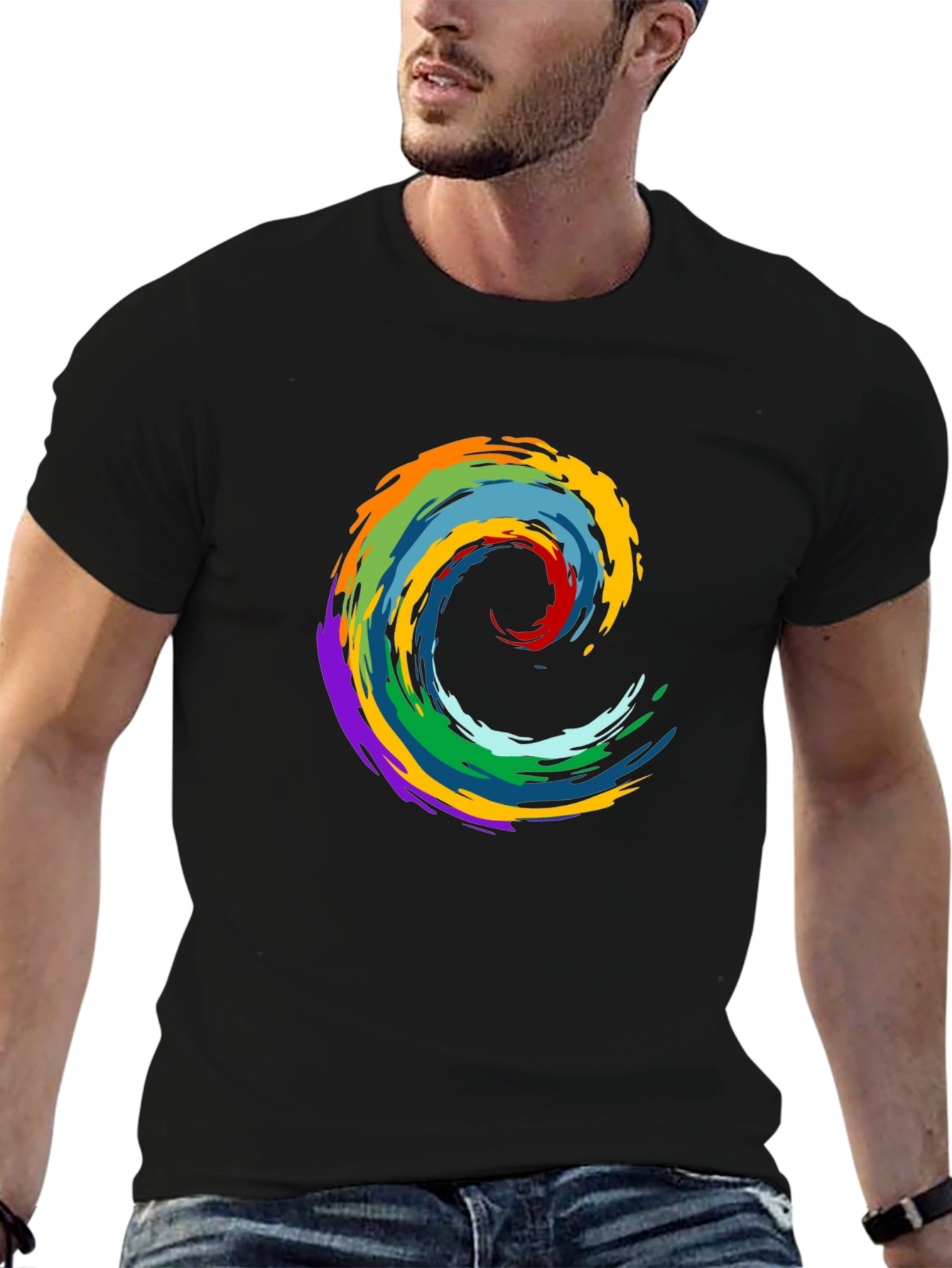 Rainbow Wave Graphic Black T-Shirt