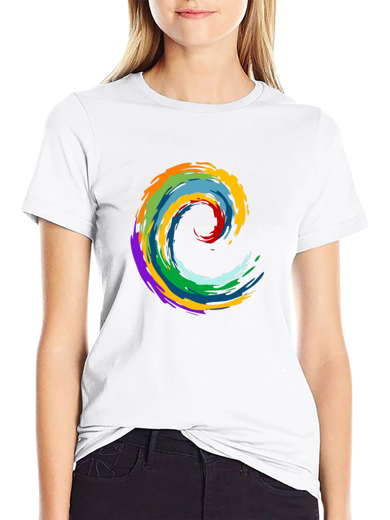 Rainbow Wave Graphic Black T-Shirt