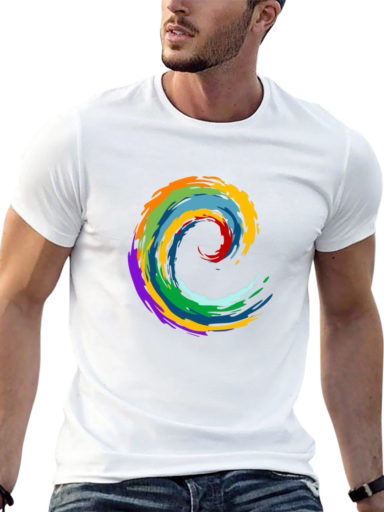 Rainbow Wave Graphic Black T-Shirt