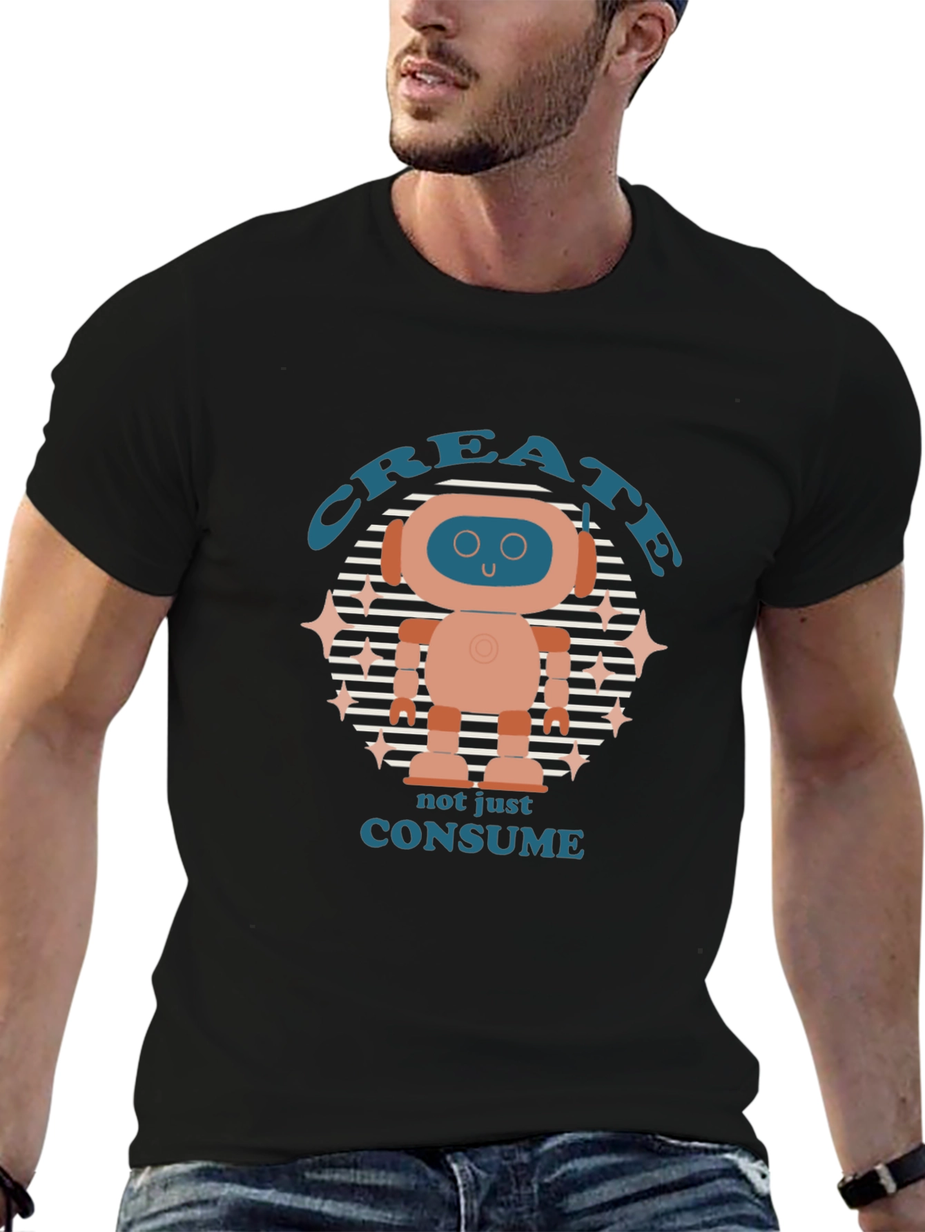 Create Robot Graphic T-Shirt - Mens Black Tee