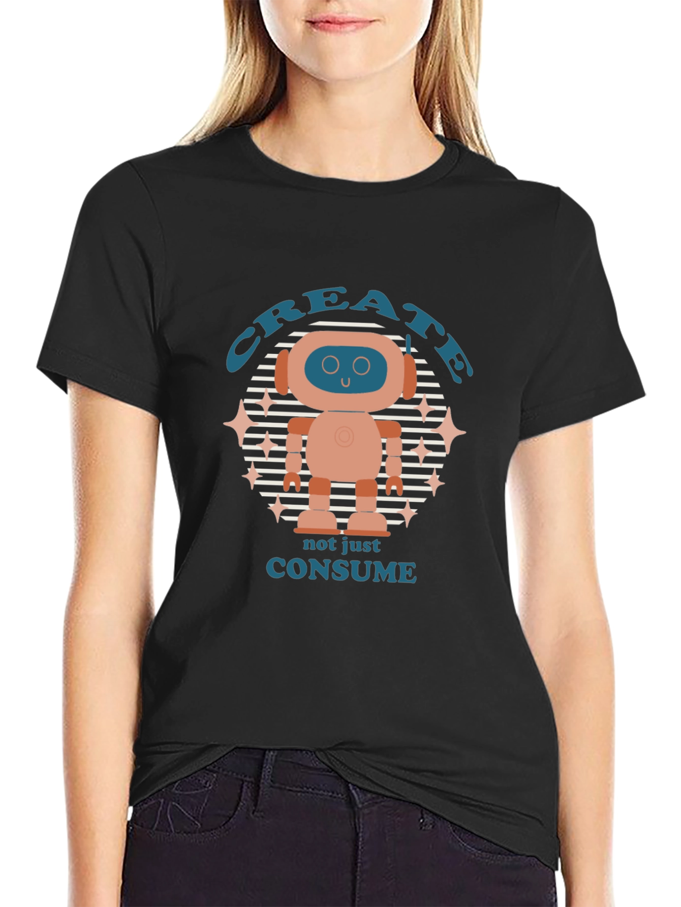 Create Robot Graphic T-Shirt - Mens Black Tee
