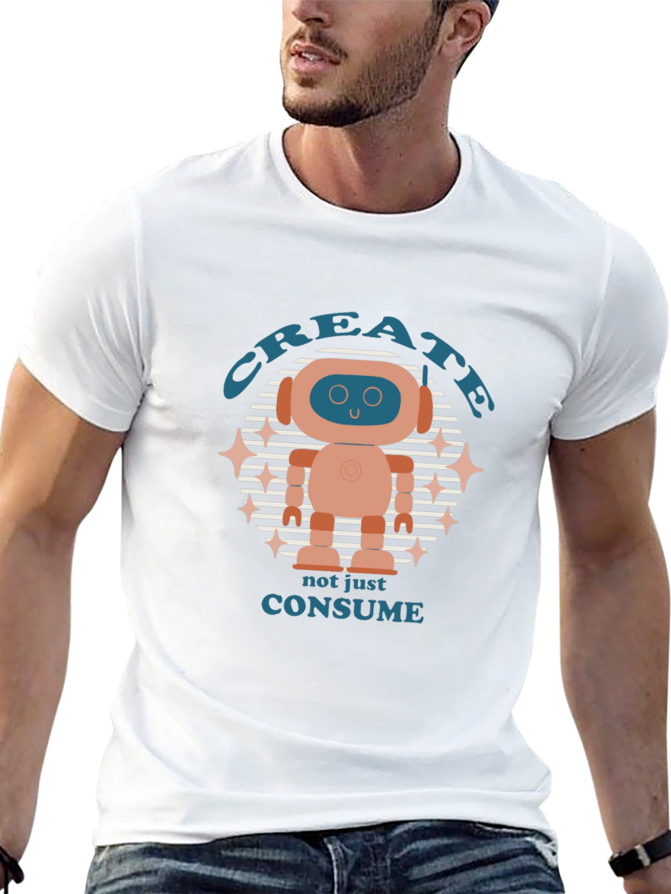 Create Robot Graphic T-Shirt - Mens Black Tee