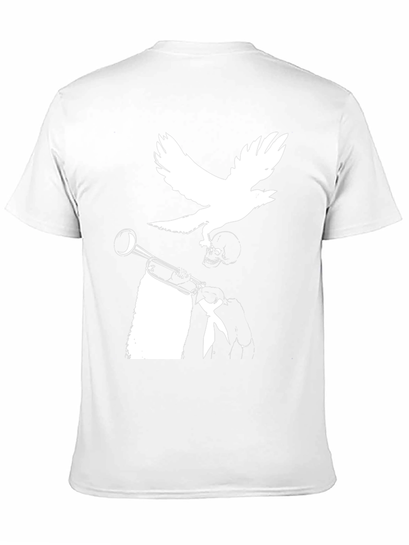 Raven Trumpet Skull Graphic Tee - Black