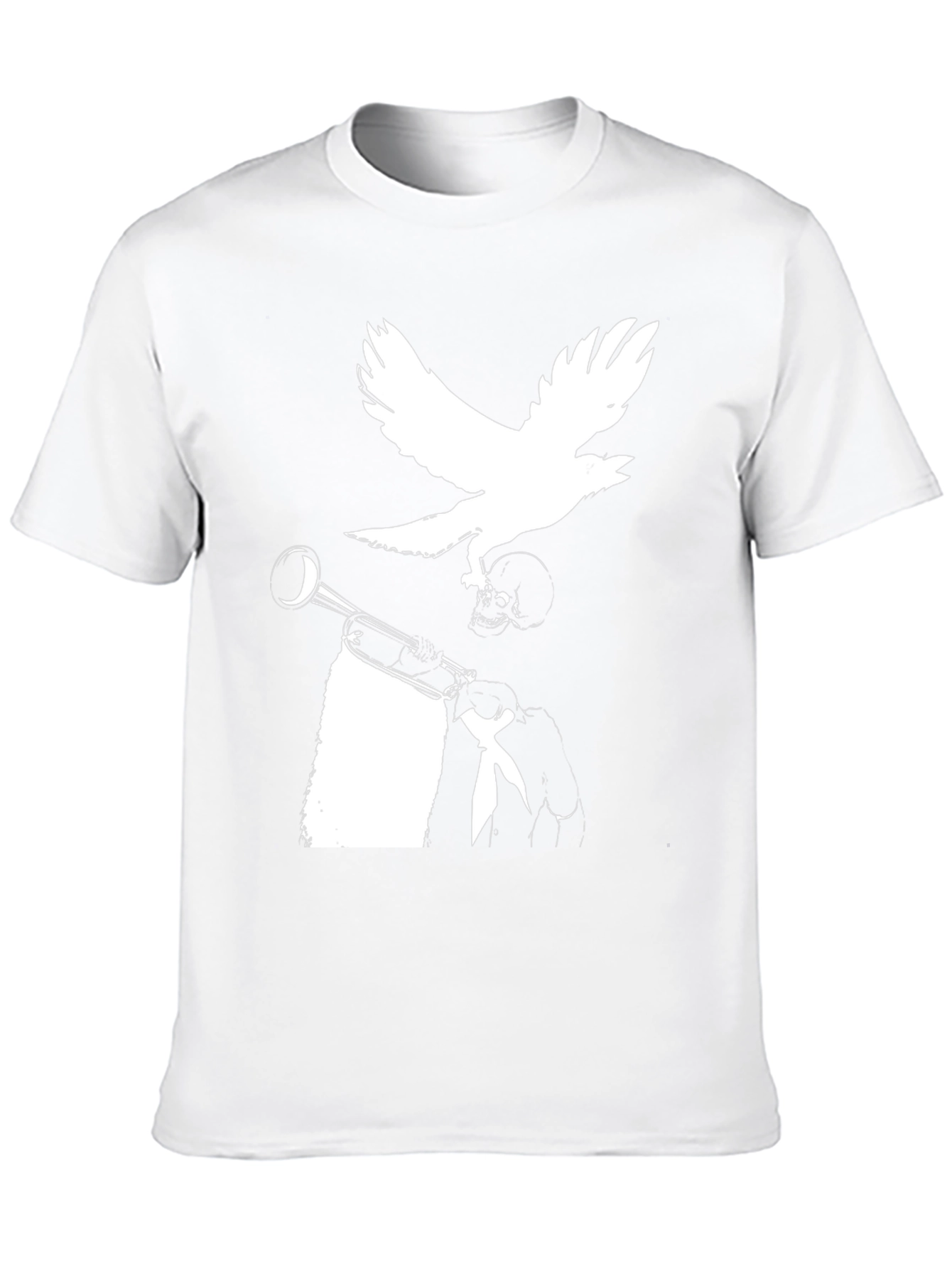 Raven Trumpet Skull Graphic Tee - Black