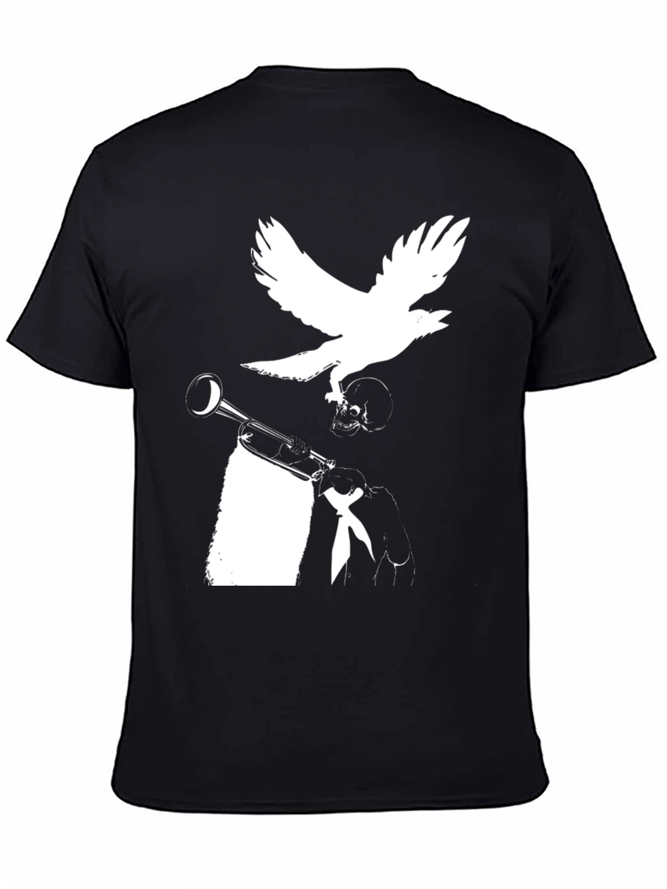 Raven Trumpet Skull Graphic Tee - Black