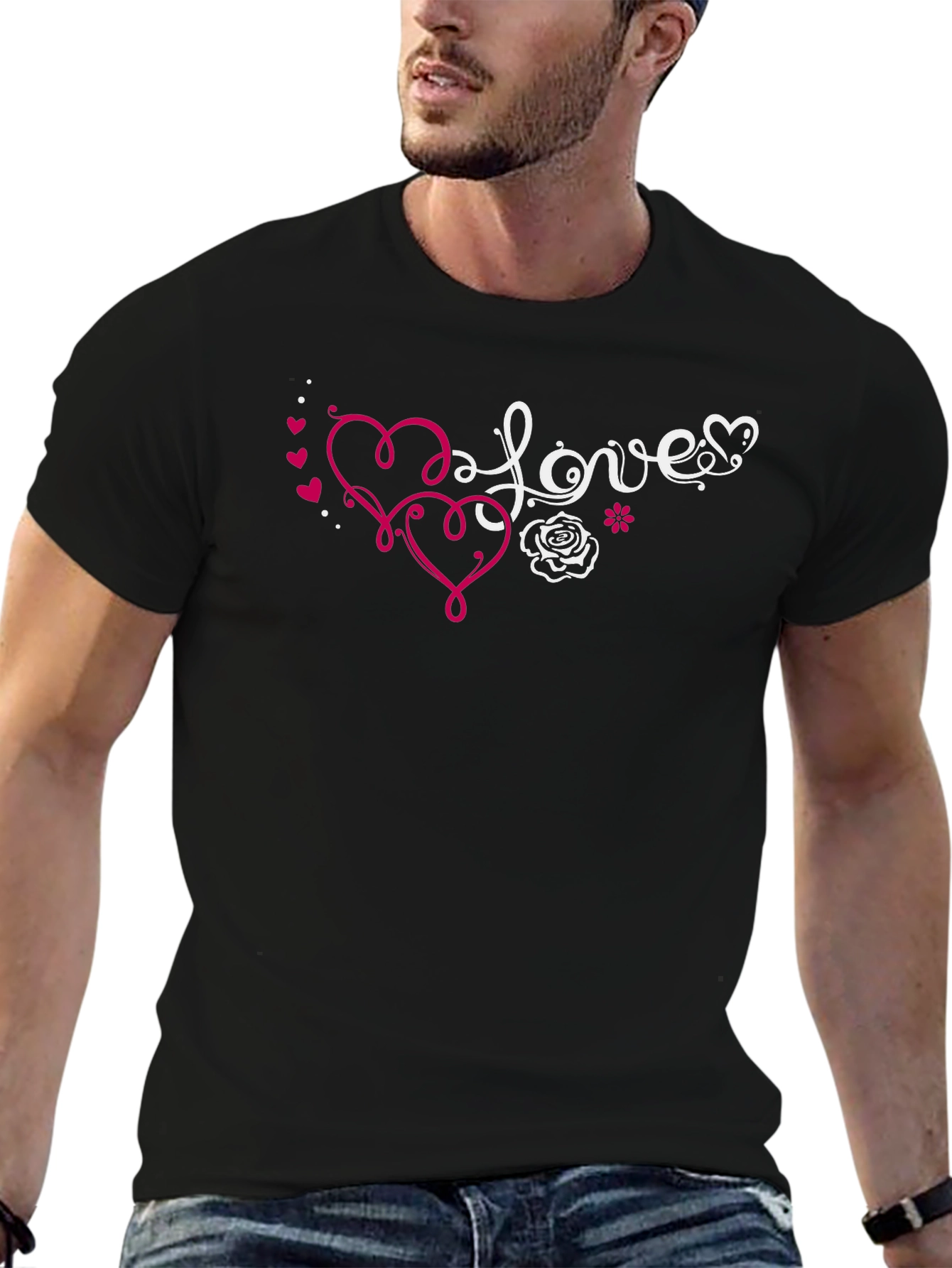 Love Hearts Graphic T-Shirt - Black