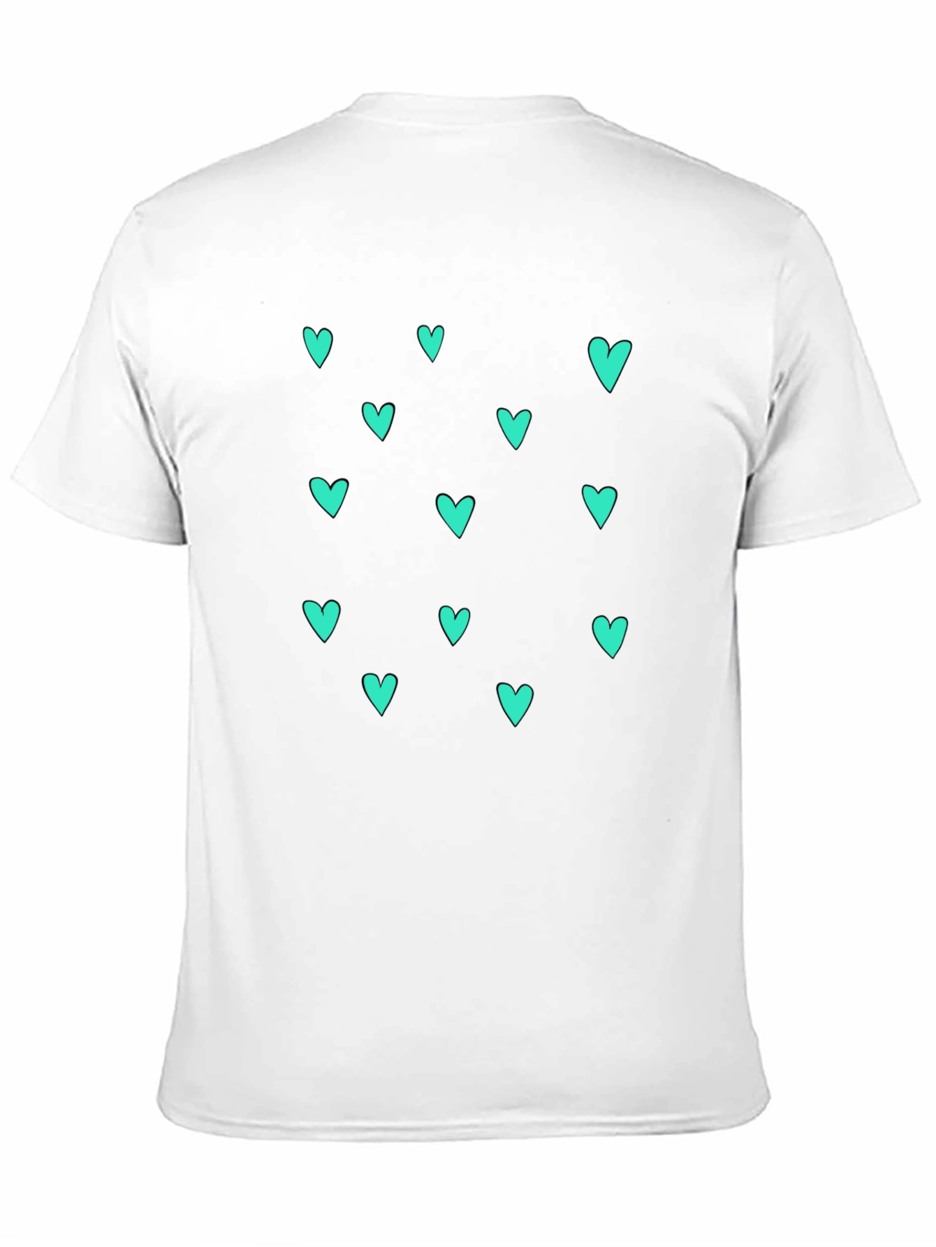 Trendy Black T-Shirt with Teal Heart Pattern