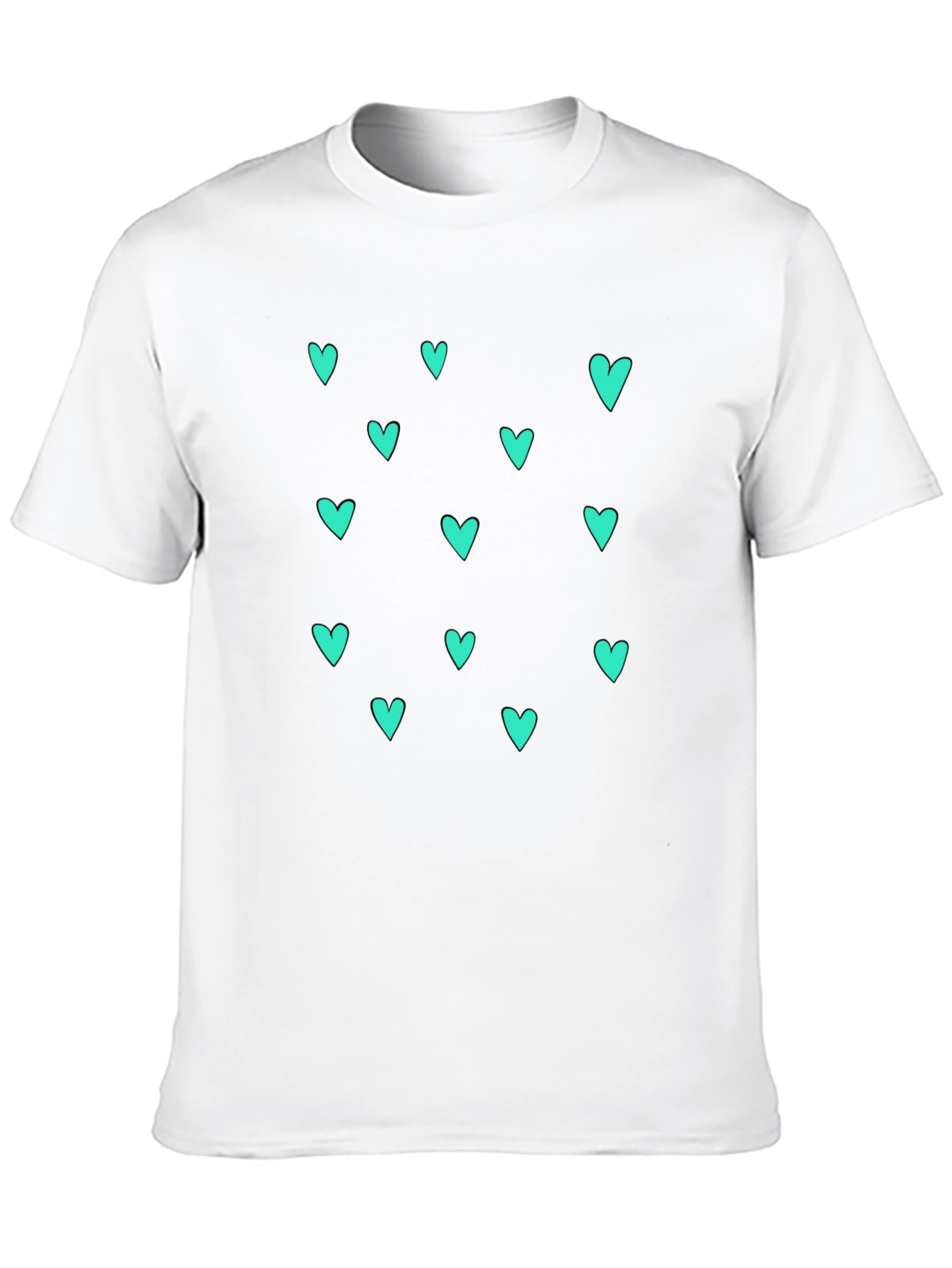 Trendy Black T-Shirt with Teal Heart Pattern