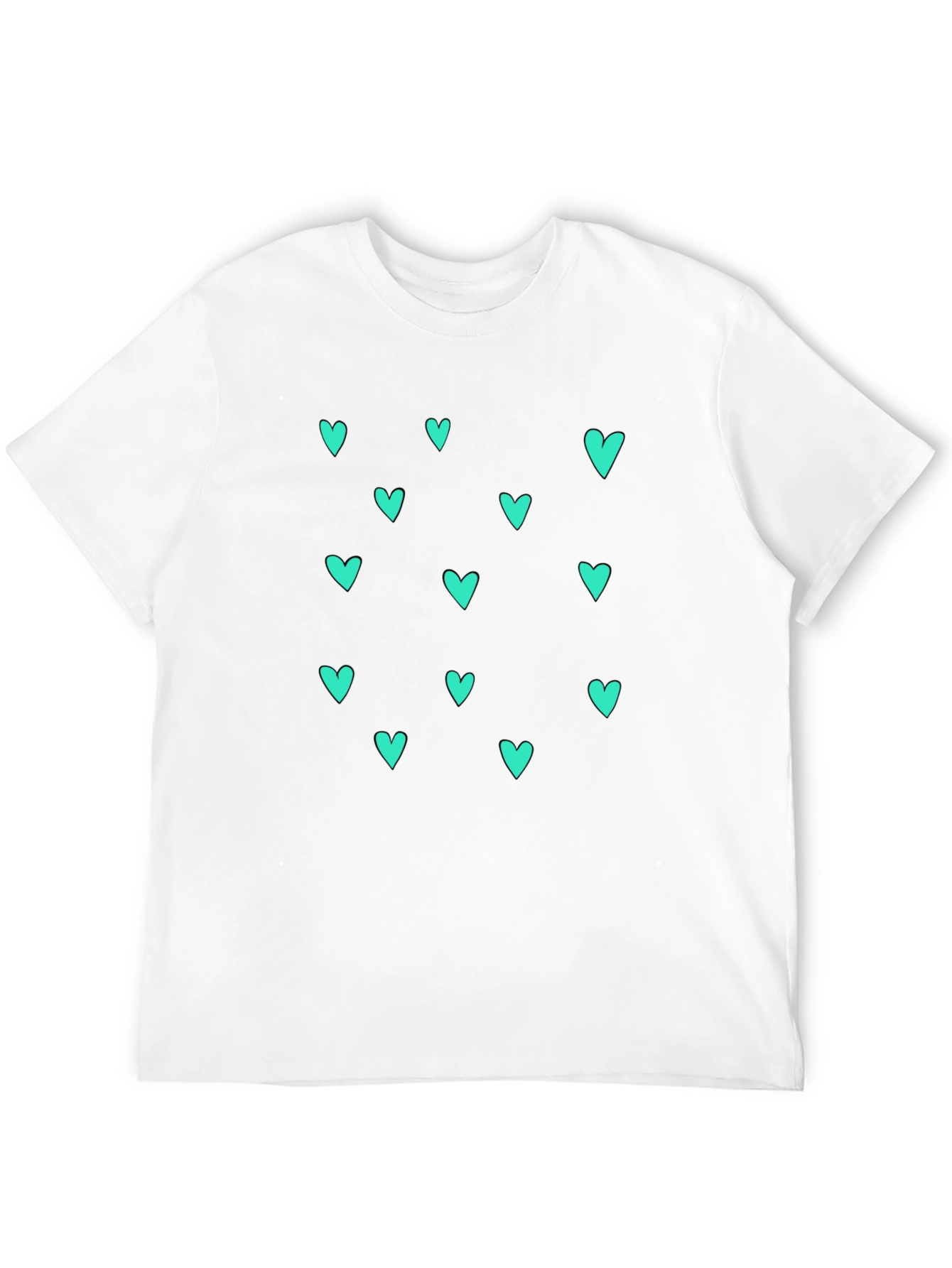Trendy Black T-Shirt with Teal Heart Pattern