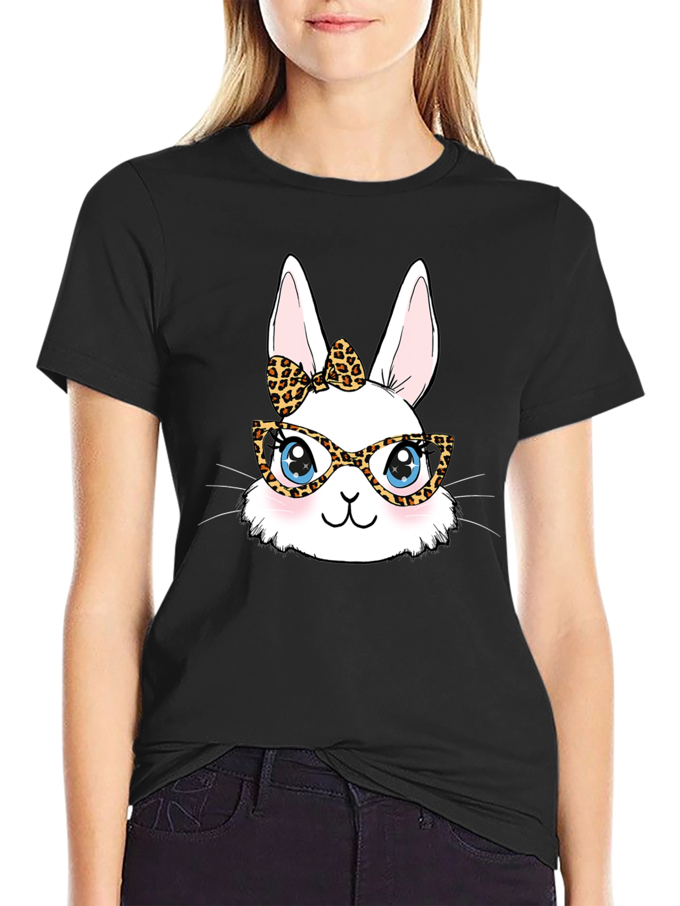 Bunny Leopard Print Glasses T-Shirt