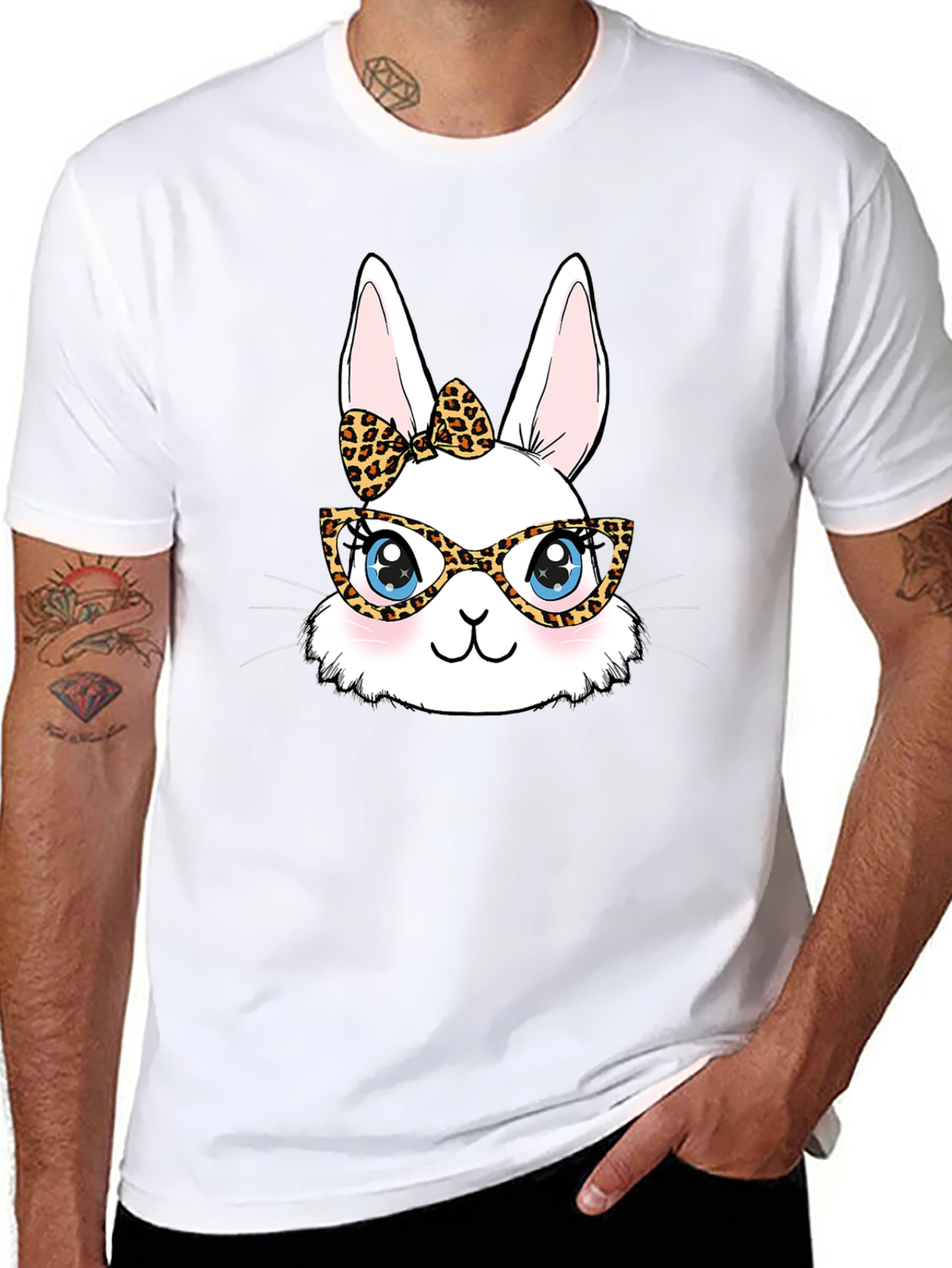 Bunny Leopard Print Glasses T-Shirt