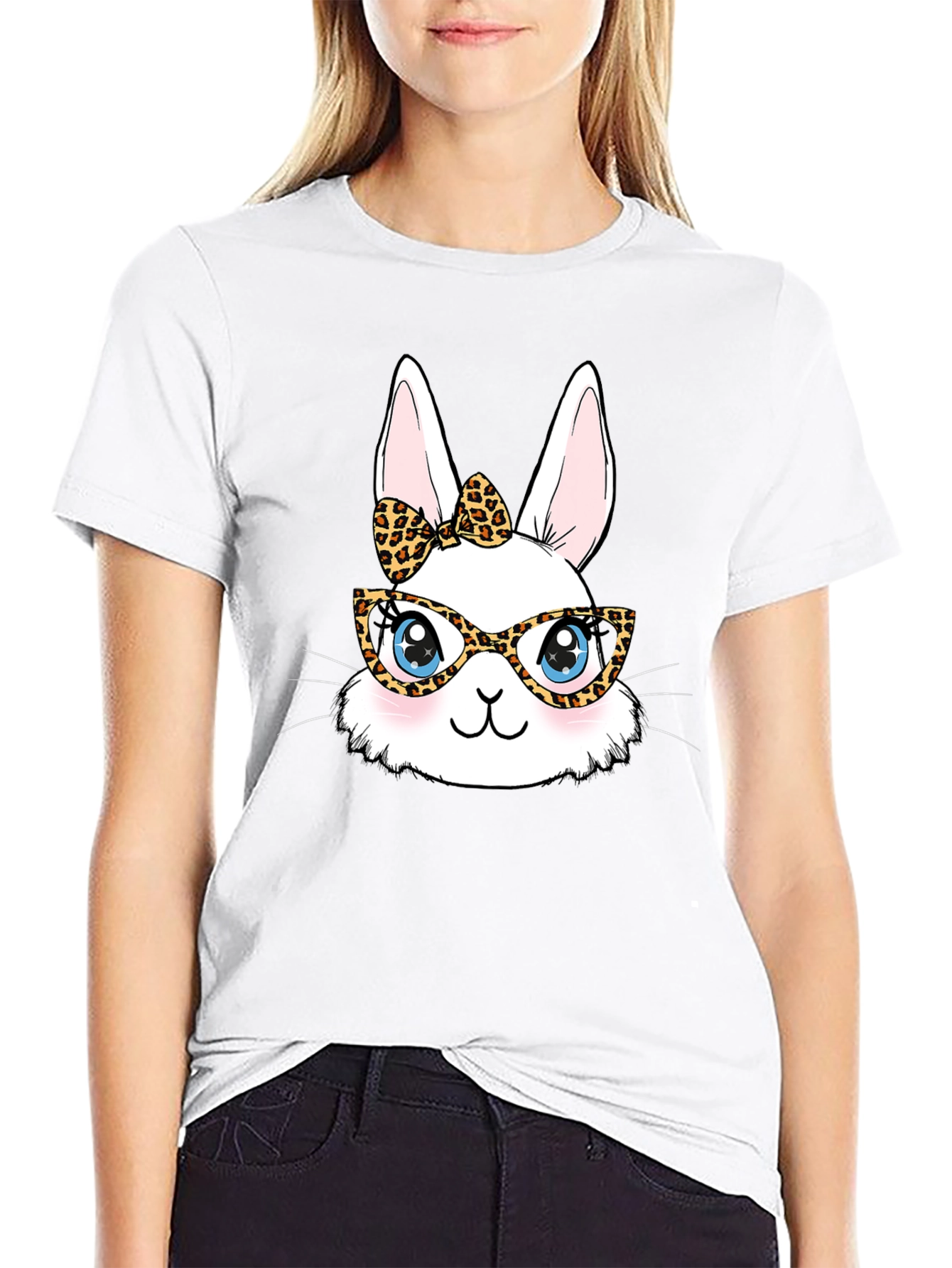 Bunny Leopard Print Glasses T-Shirt