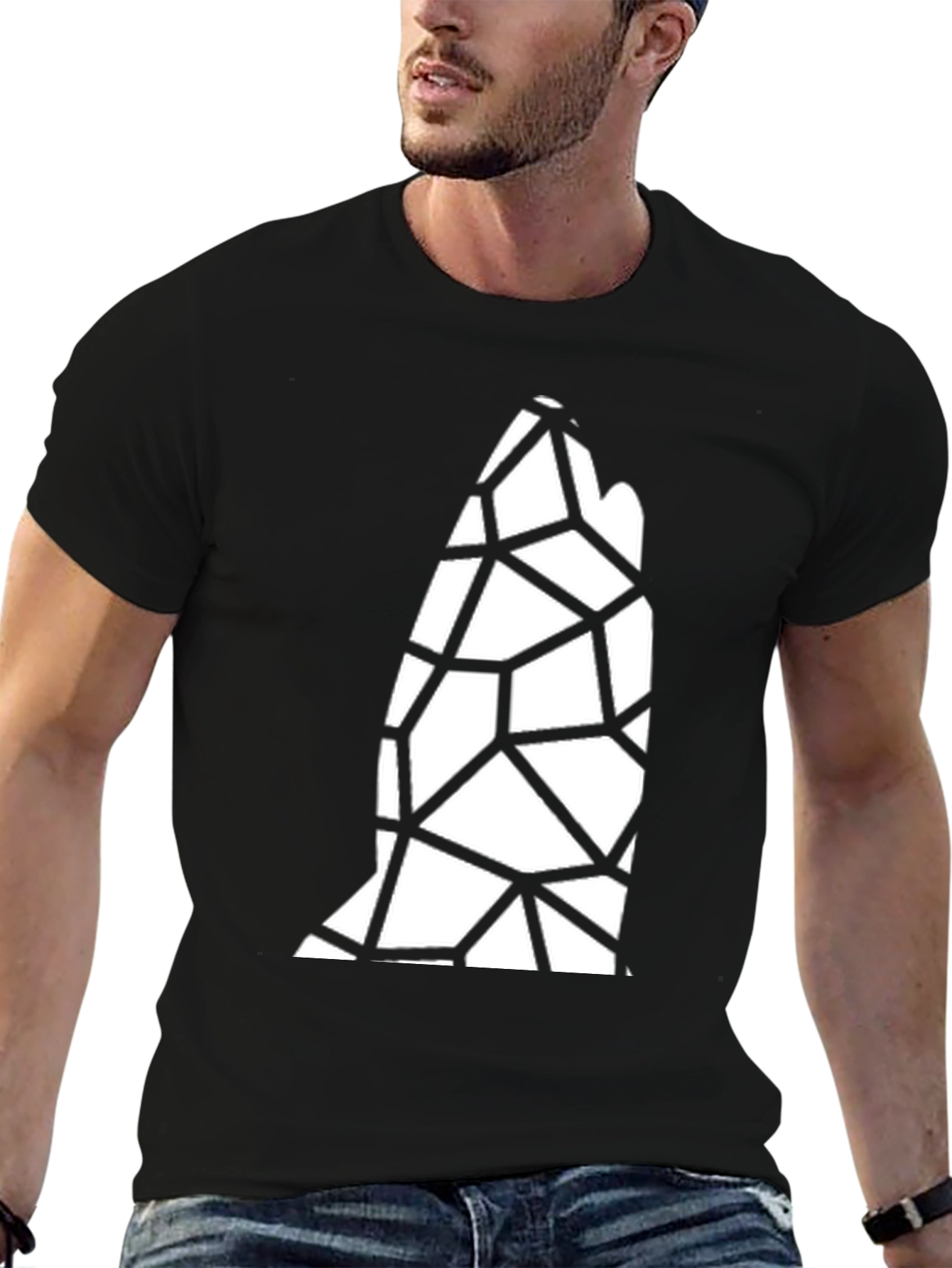 Geometric Wolf Head Graphic Black Tee
