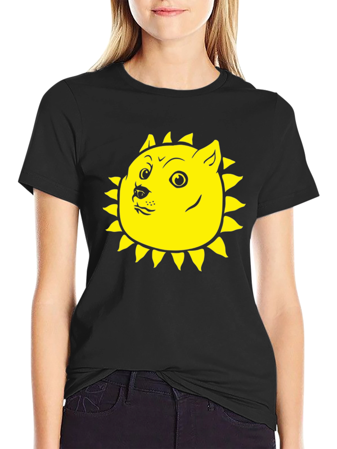 Doge Sun Funny Black T-Shirt