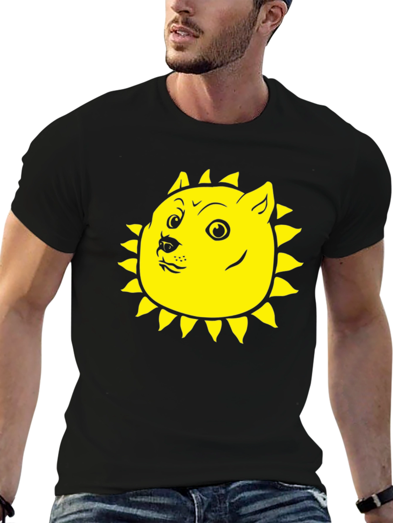 Doge Sun Funny Black T-Shirt
