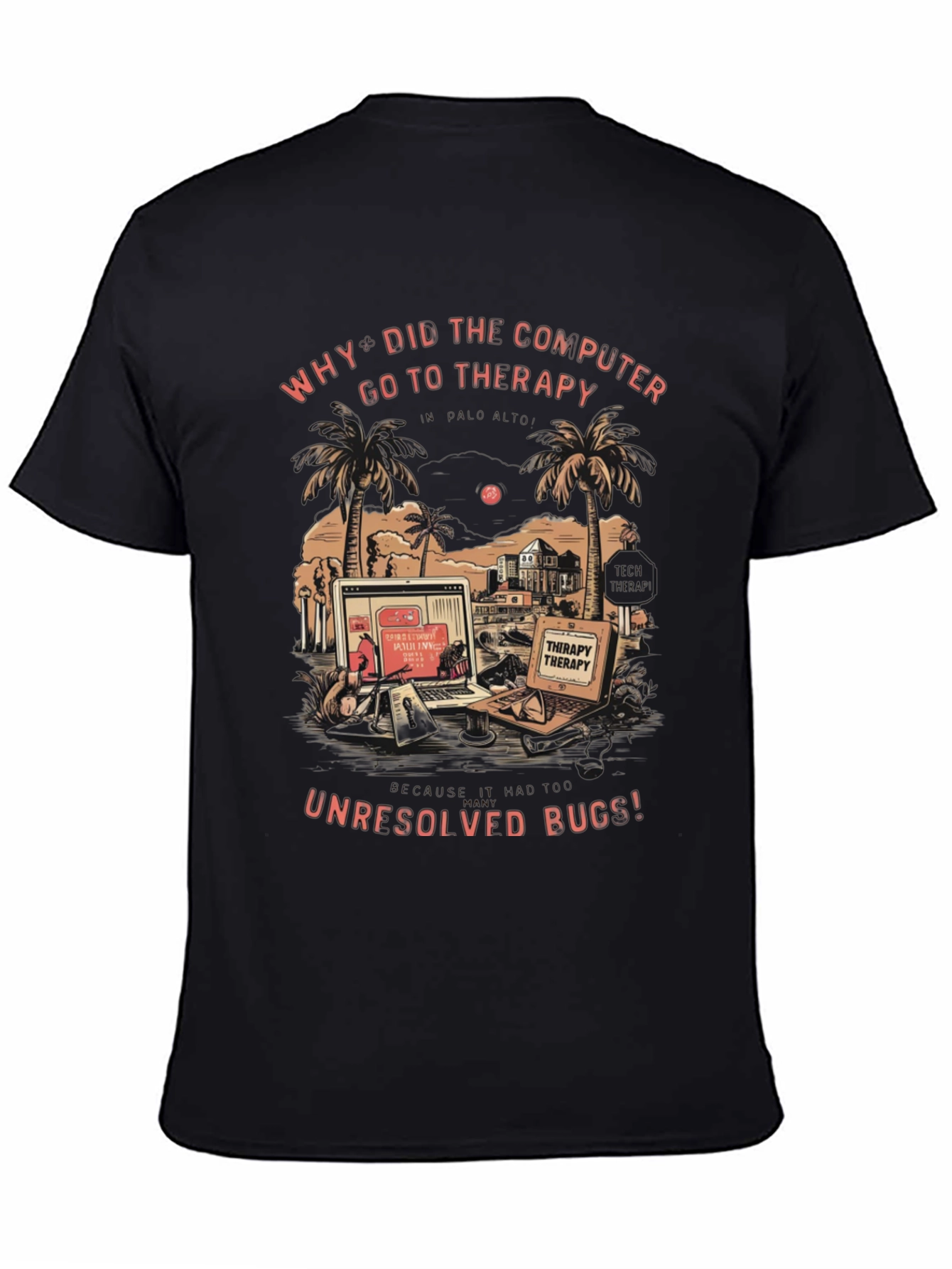 Therapy Computer Humor Black Graphic Tee