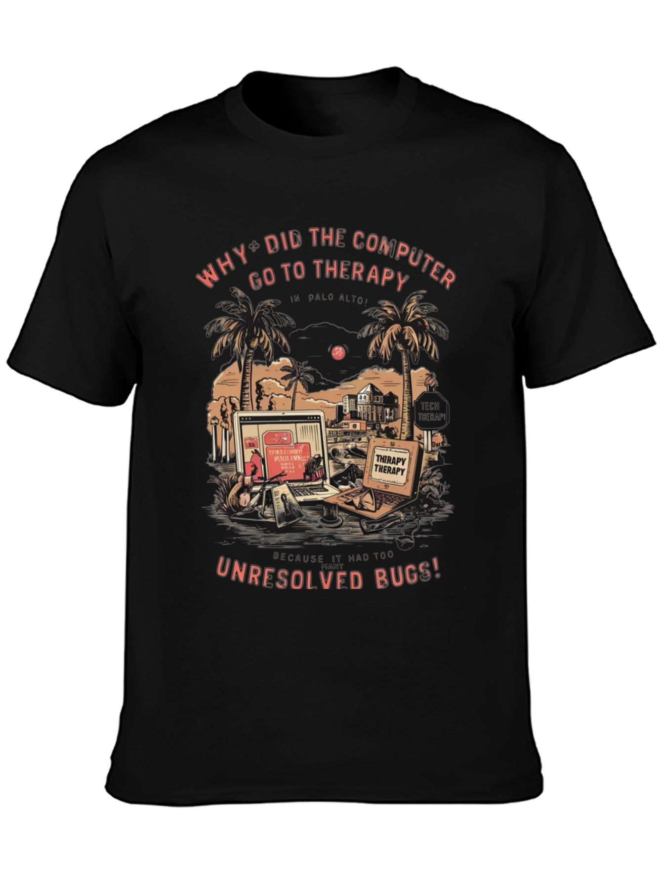 Therapy Computer Humor Black Graphic Tee