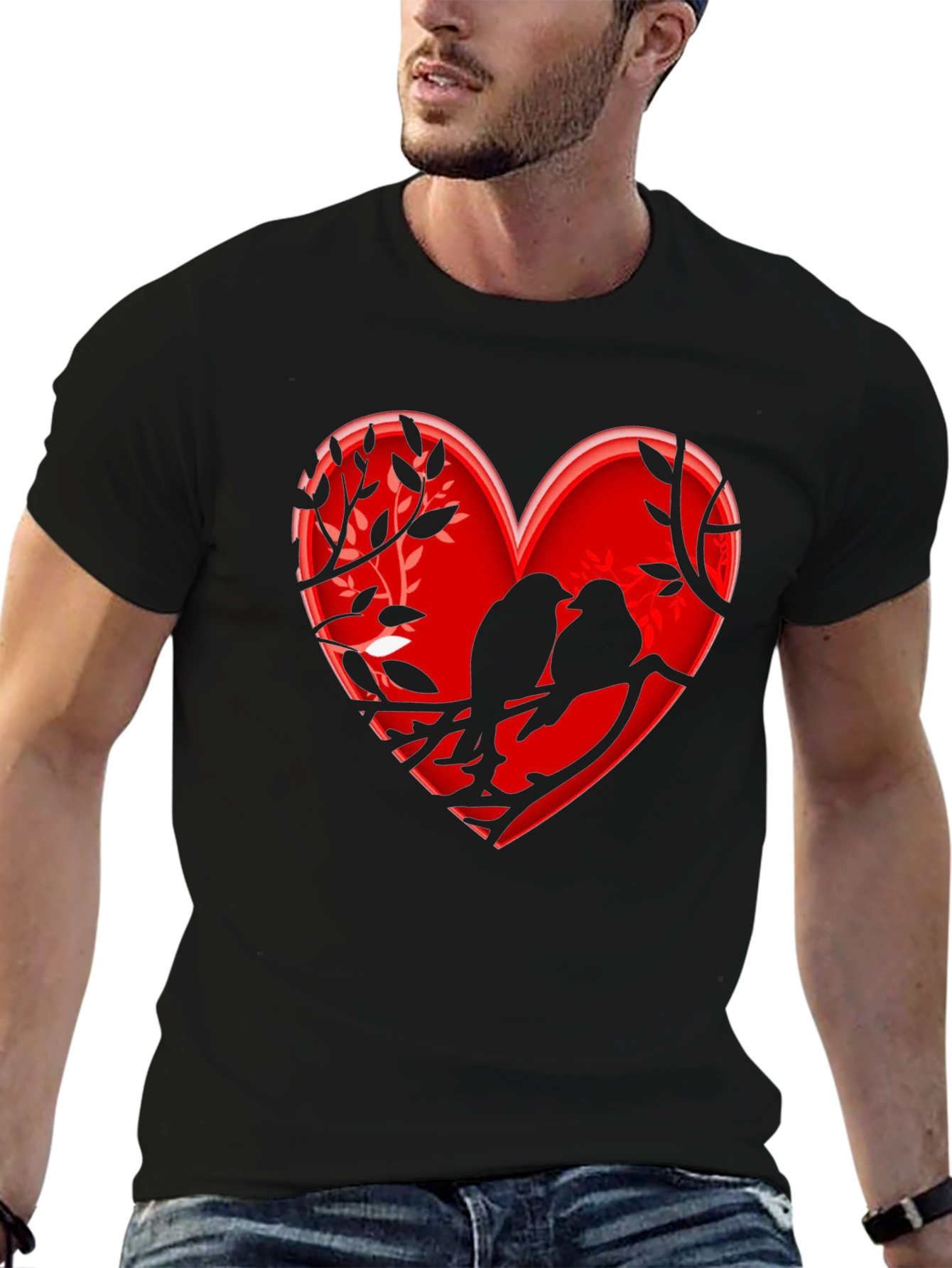 Heart Birds T-Shirt - Romantic Design