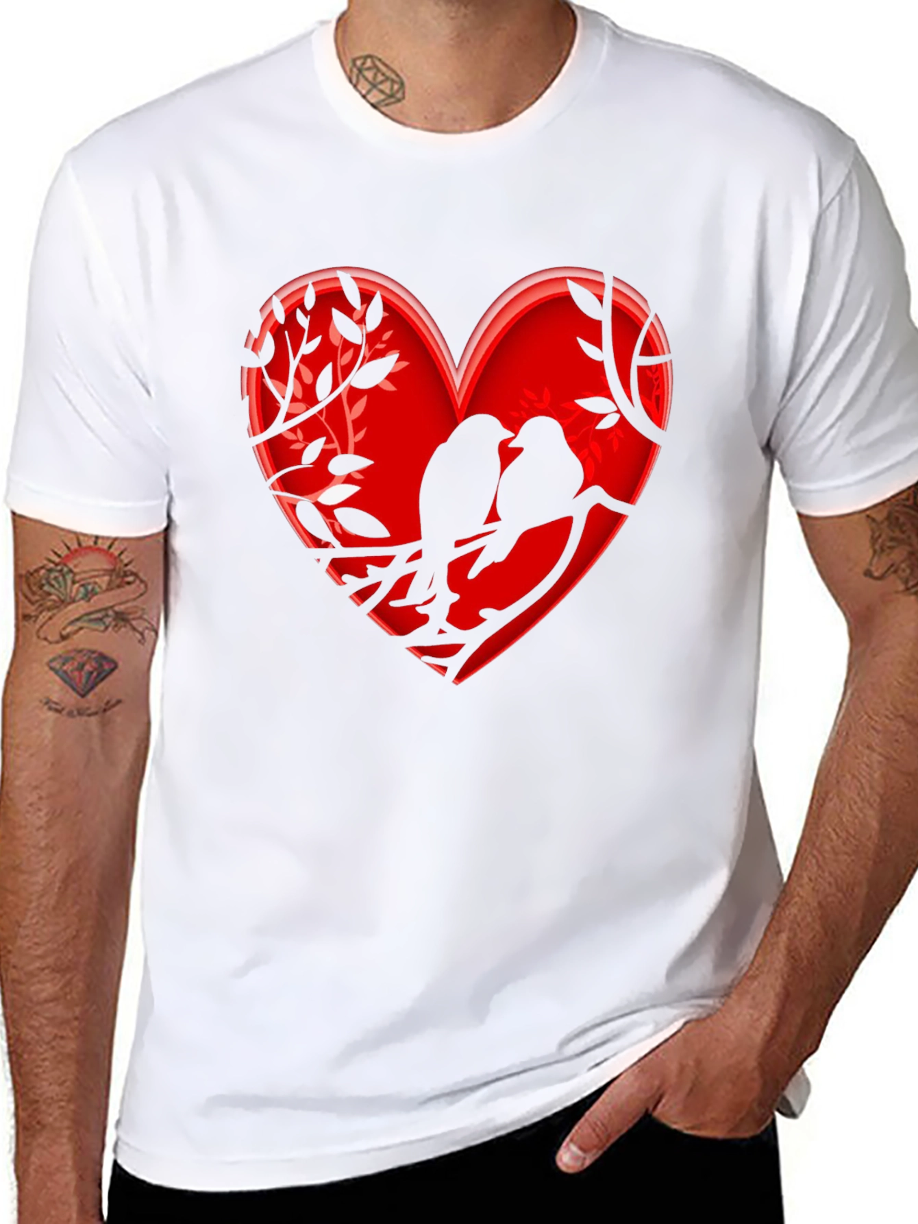 Heart Birds T-Shirt - Romantic Design