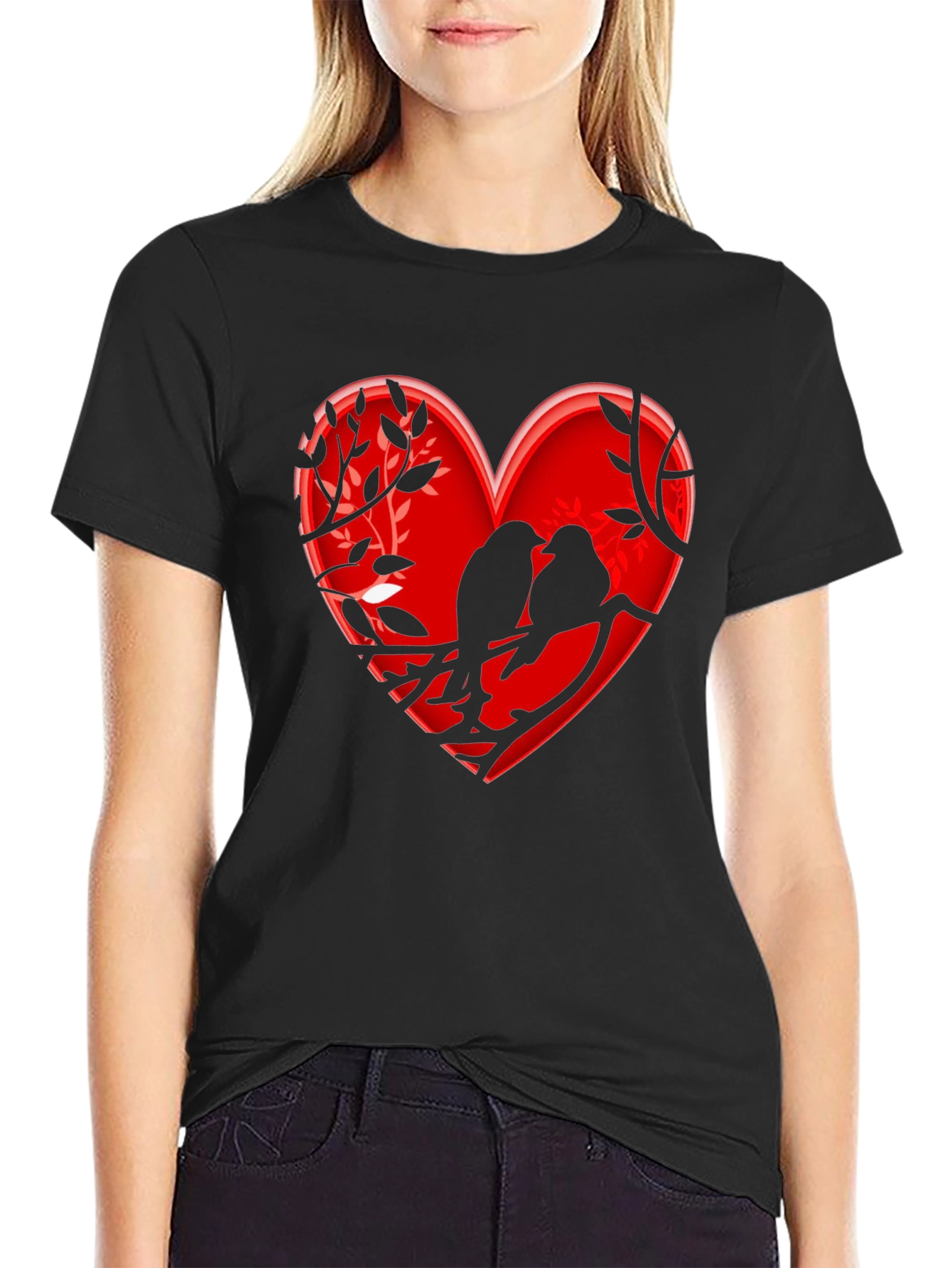 Heart Birds T-Shirt - Romantic Design