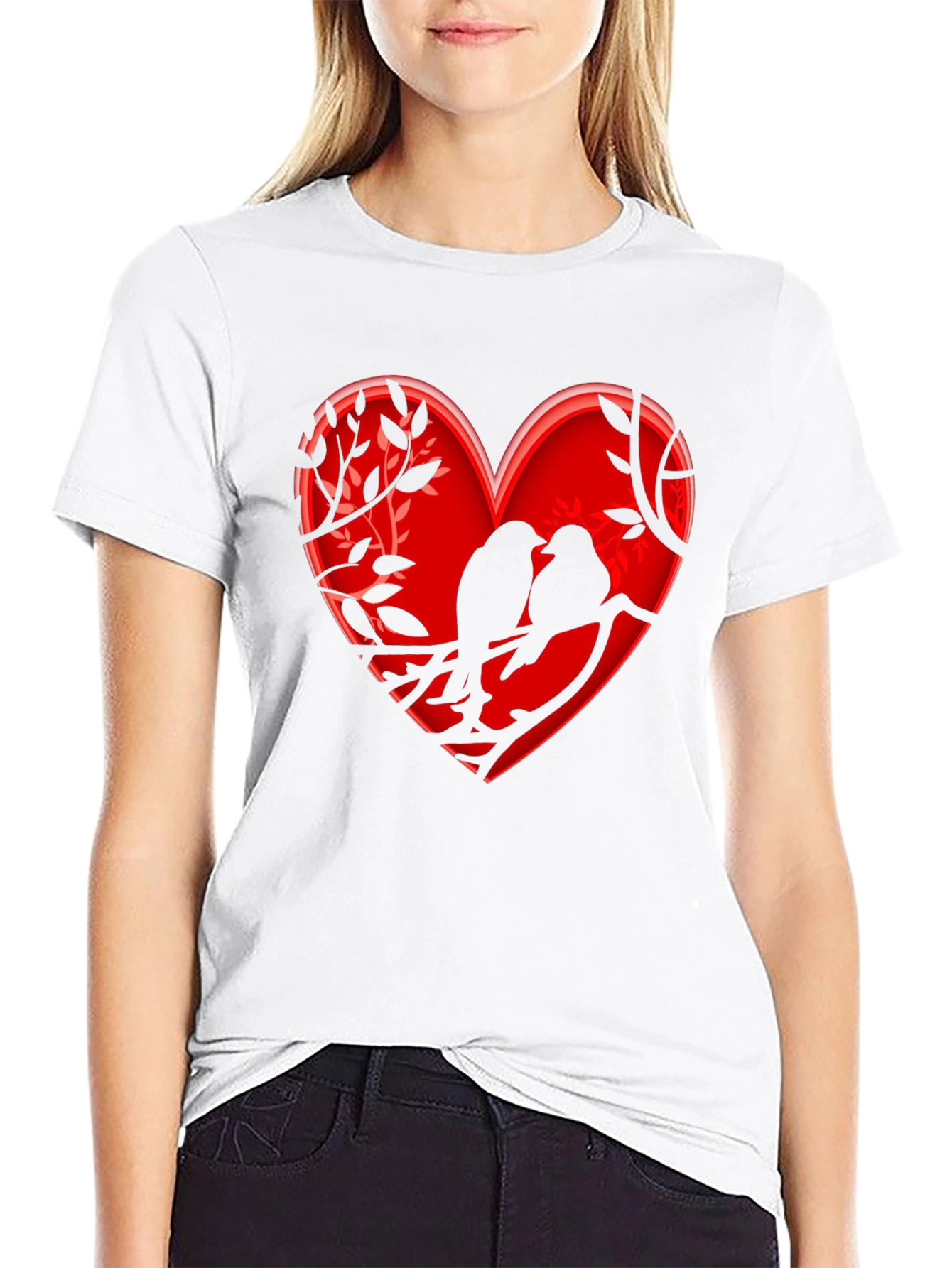Heart Birds T-Shirt - Romantic Design