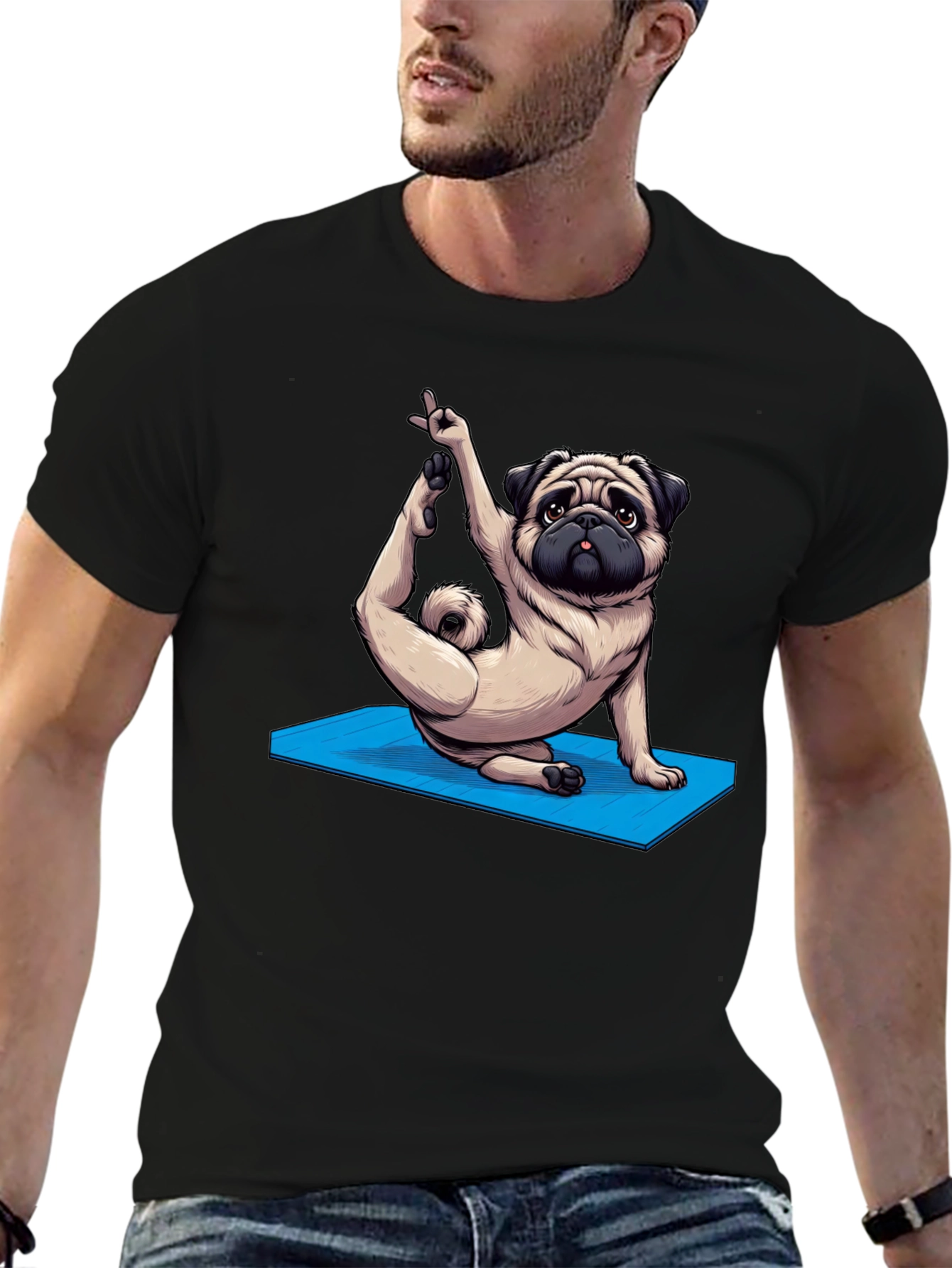 Yoga Pug Graphic Tee - Mens Black T-Shirt