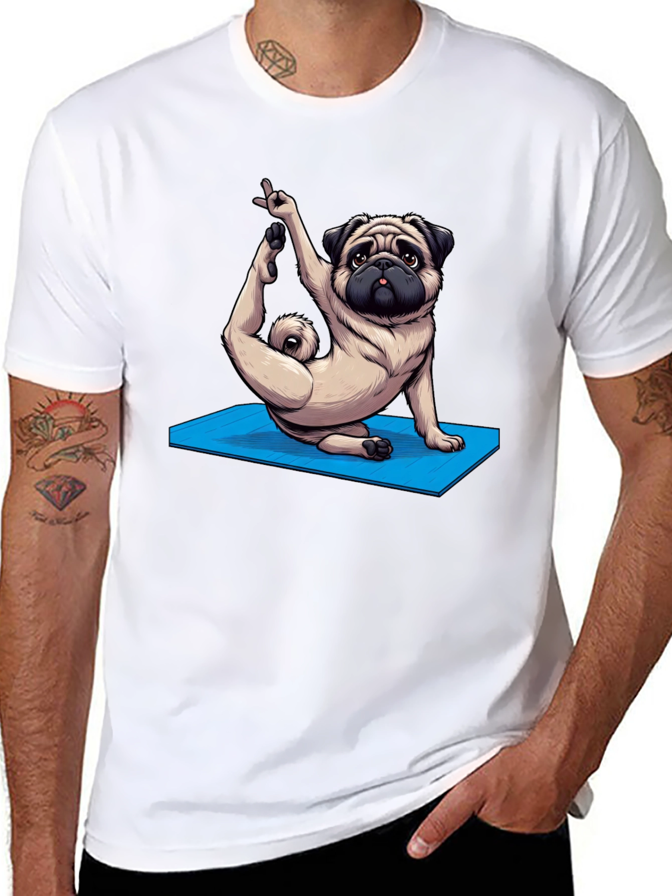 Yoga Pug Graphic Tee - Mens Black T-Shirt