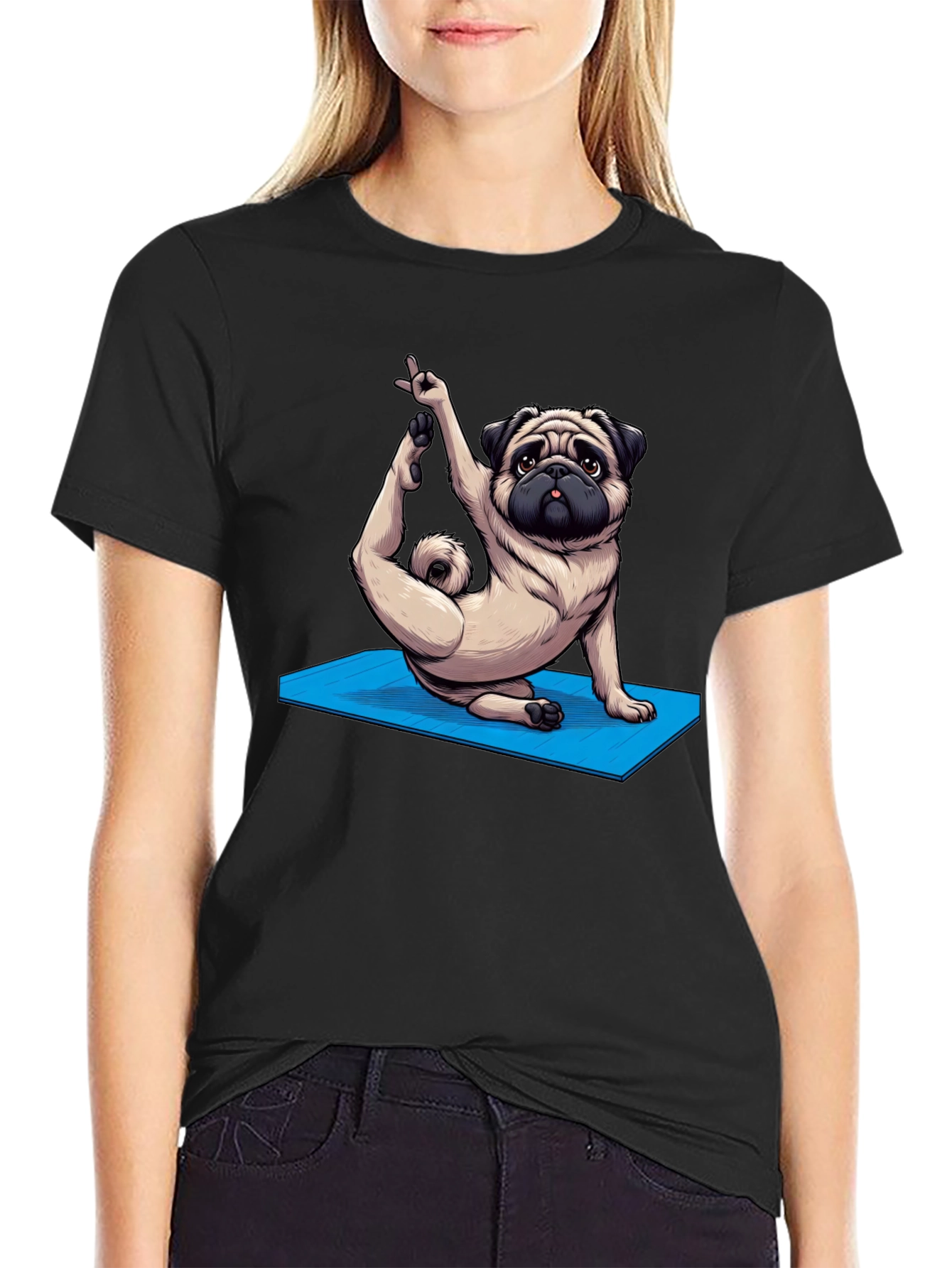 Yoga Pug Graphic Tee - Mens Black T-Shirt