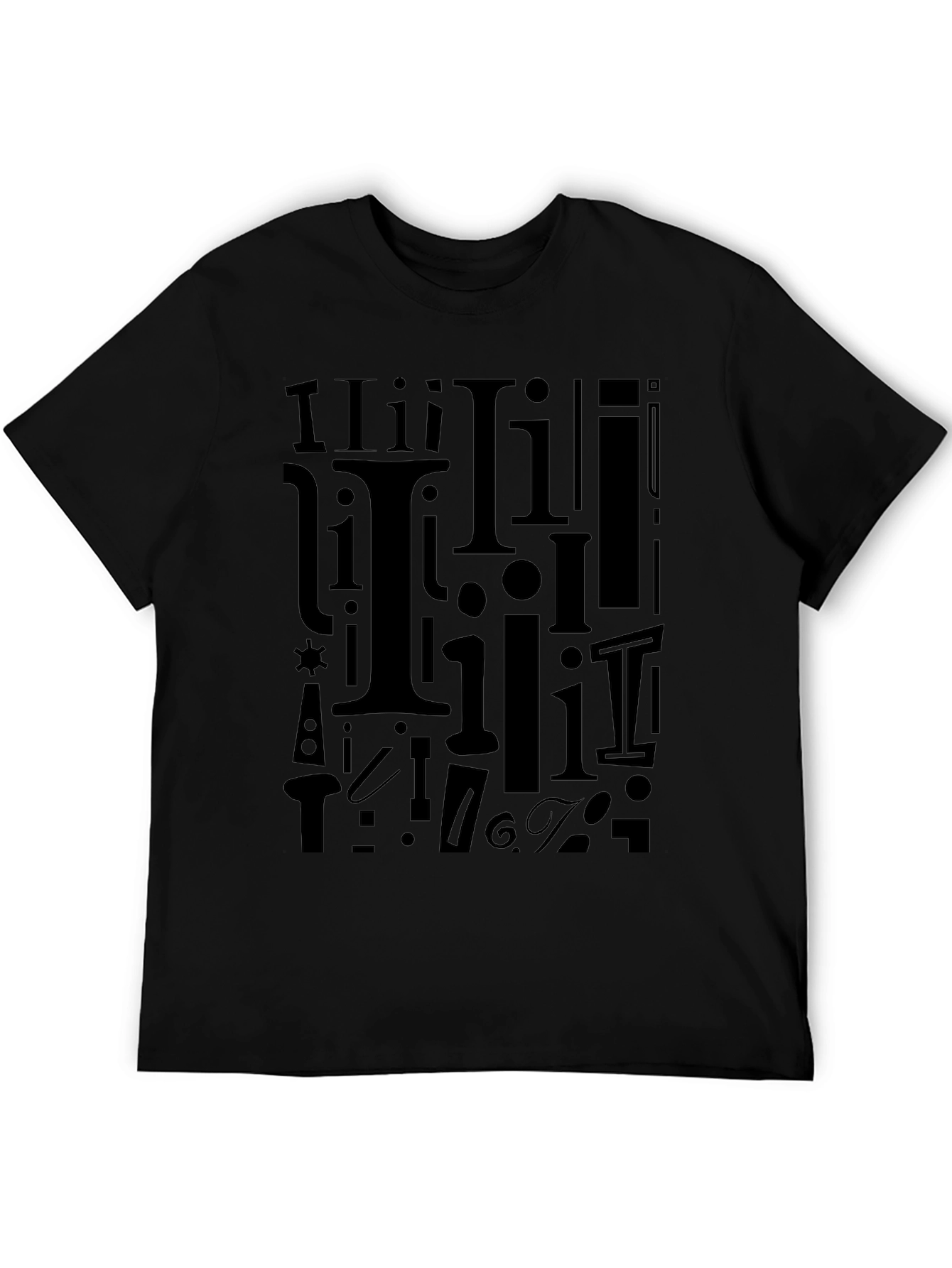 I Pattern Black Crew Neck T-Shirt