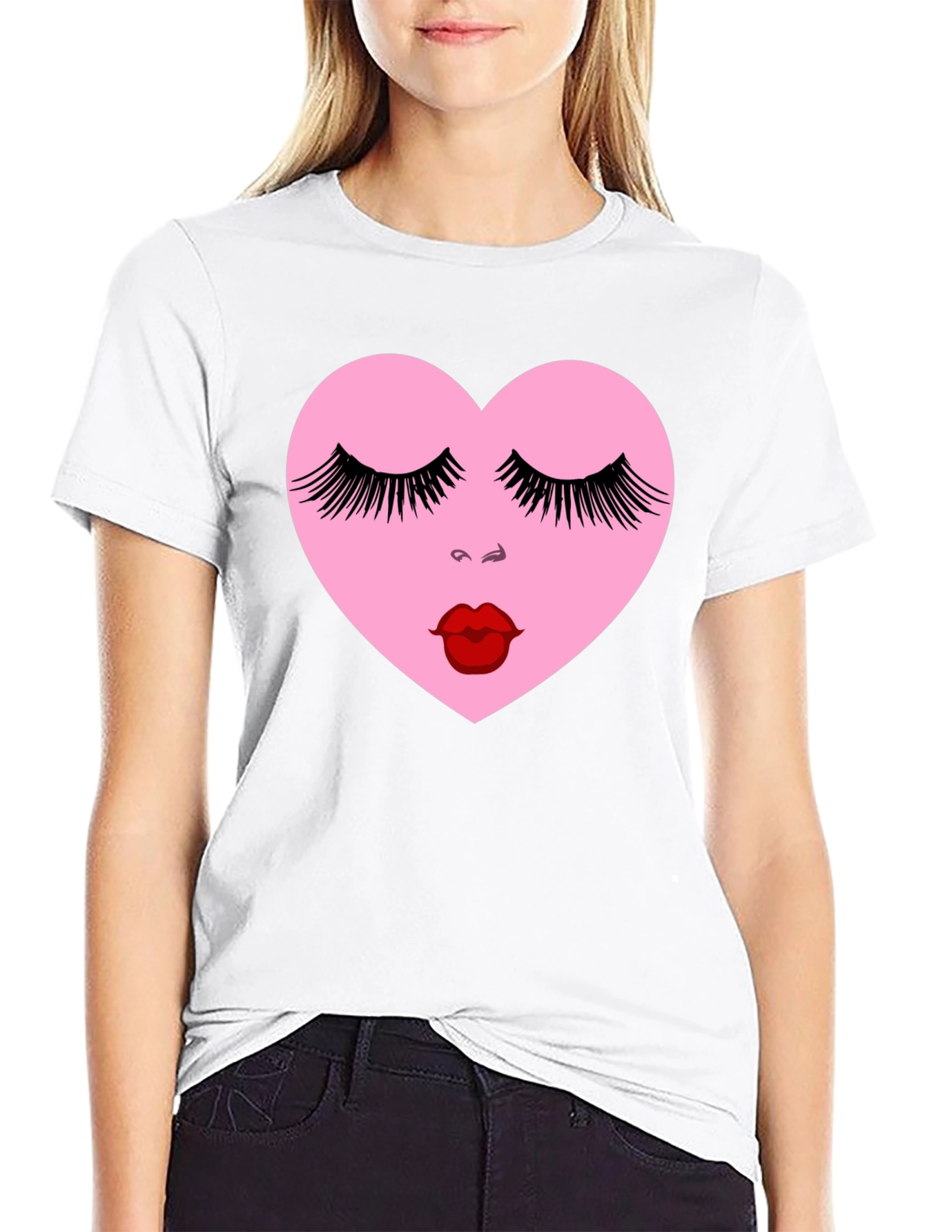 Heart Face Graphic Black T-Shirt