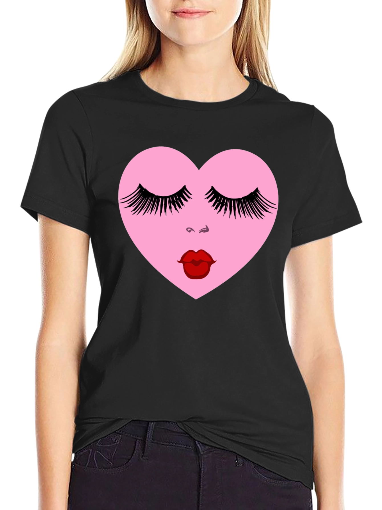 Heart Face Graphic Black T-Shirt