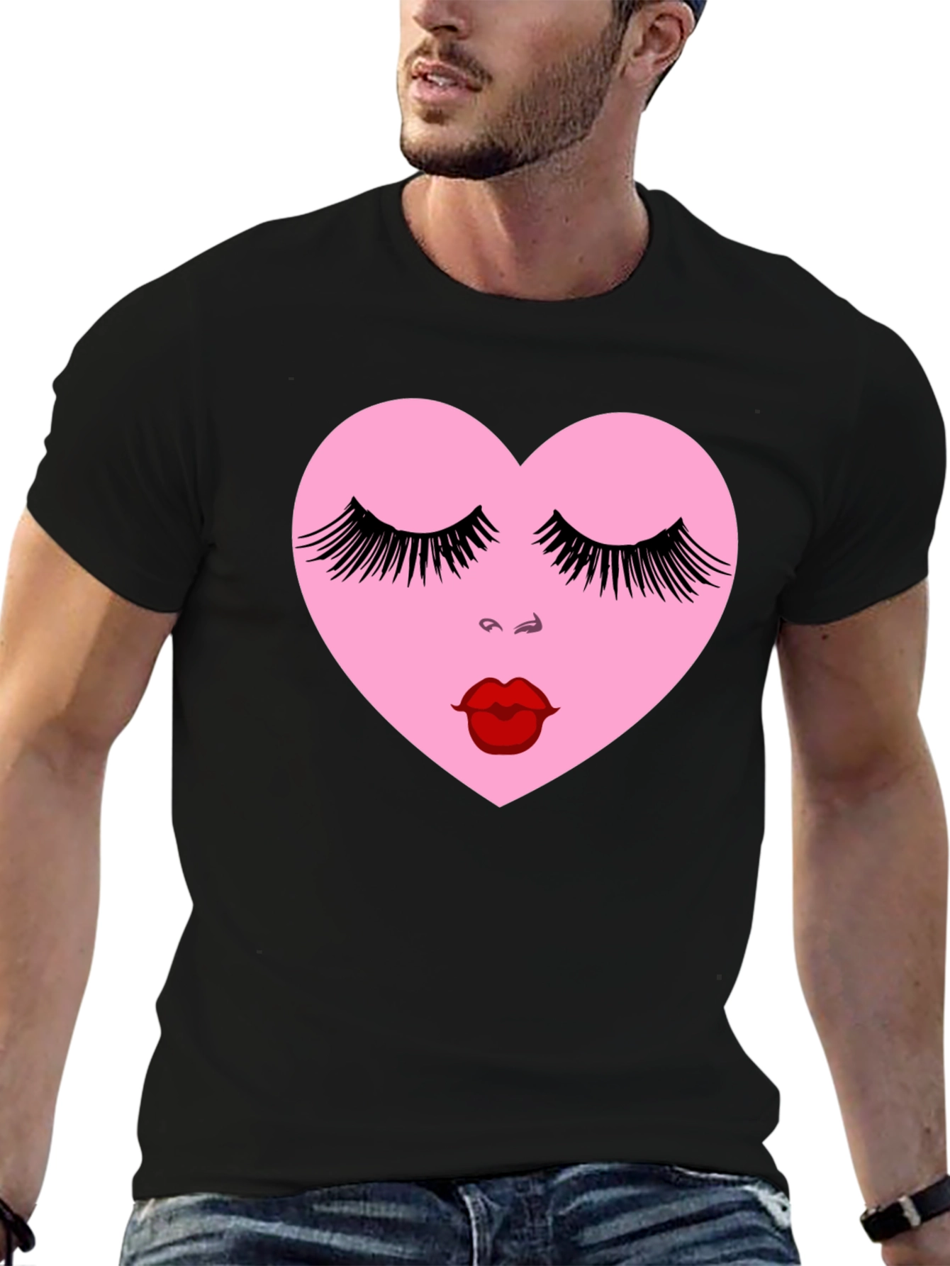 Heart Face Graphic Black T-Shirt