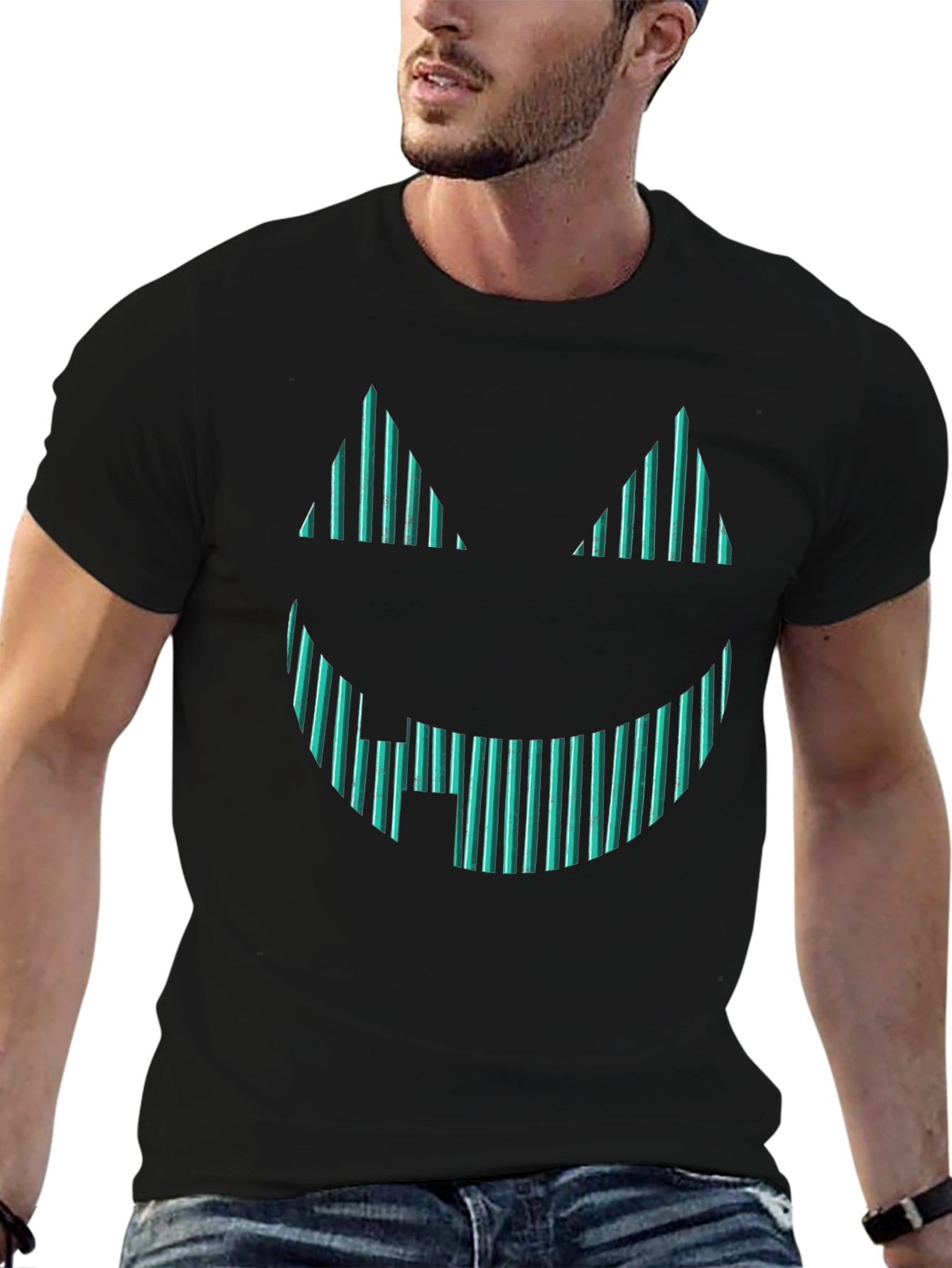 Spooky Striped Pumpkin Face Graphic Tee
