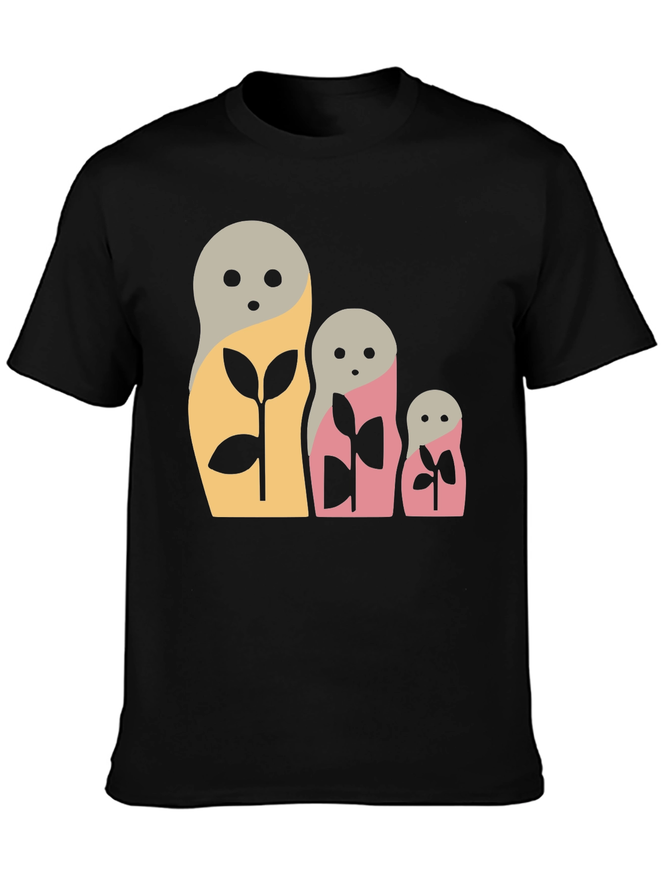 Matryoshka Doll Graphic Tee - Black Cotton Blend