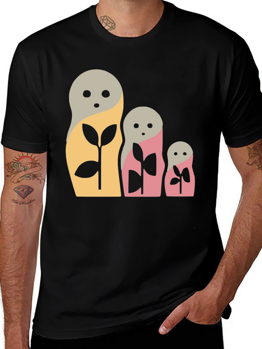 Matryoshka Doll Graphic Tee - Black Cotton Blend