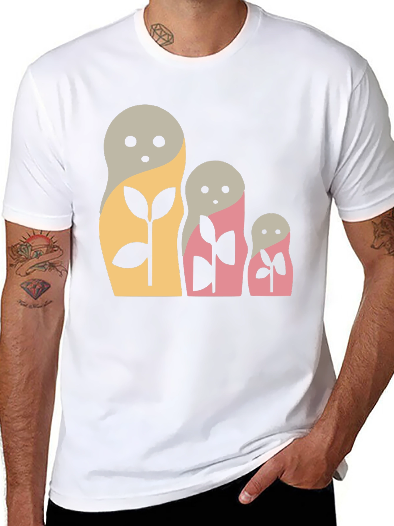 Matryoshka Doll Graphic Tee - Black Cotton Blend