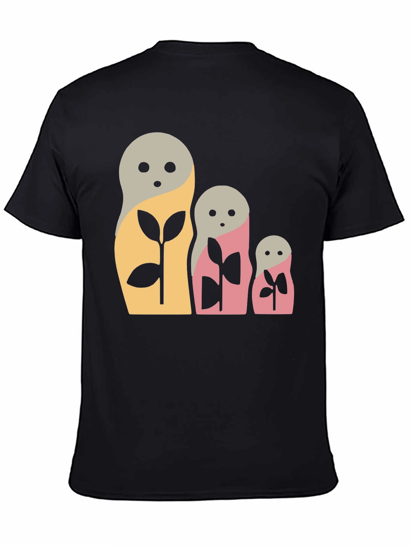Matryoshka Doll Graphic Tee - Black Cotton Blend