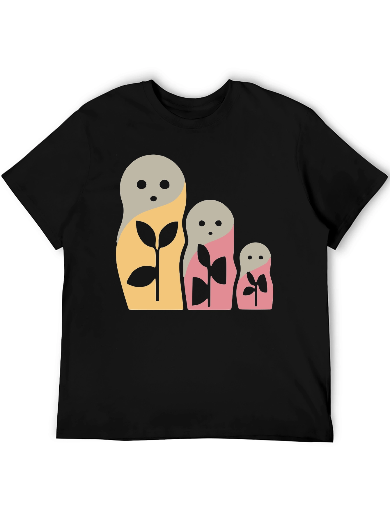 Matryoshka Doll Graphic Tee - Black Cotton Blend