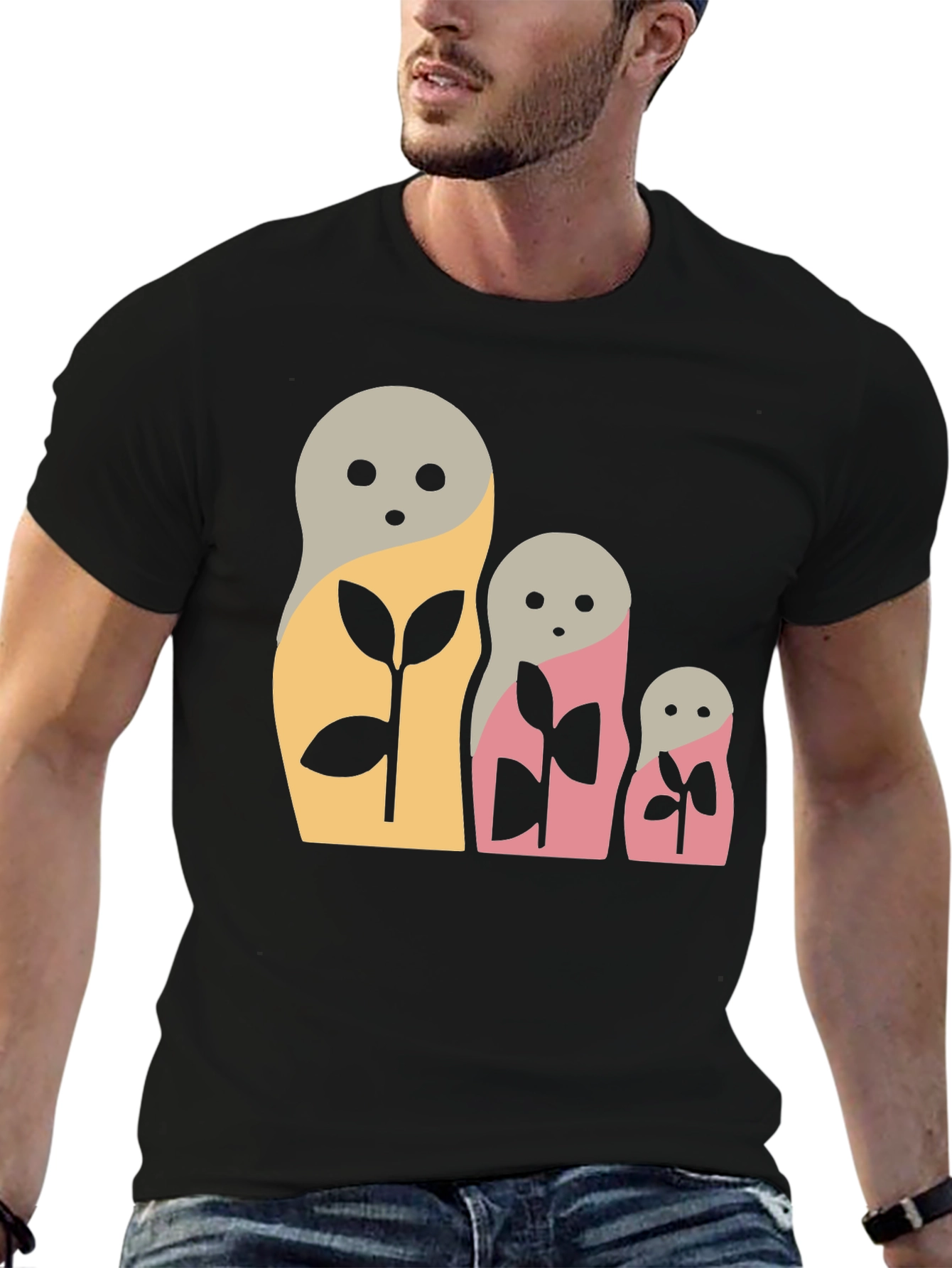Matryoshka Doll Graphic Tee - Black Cotton Blend